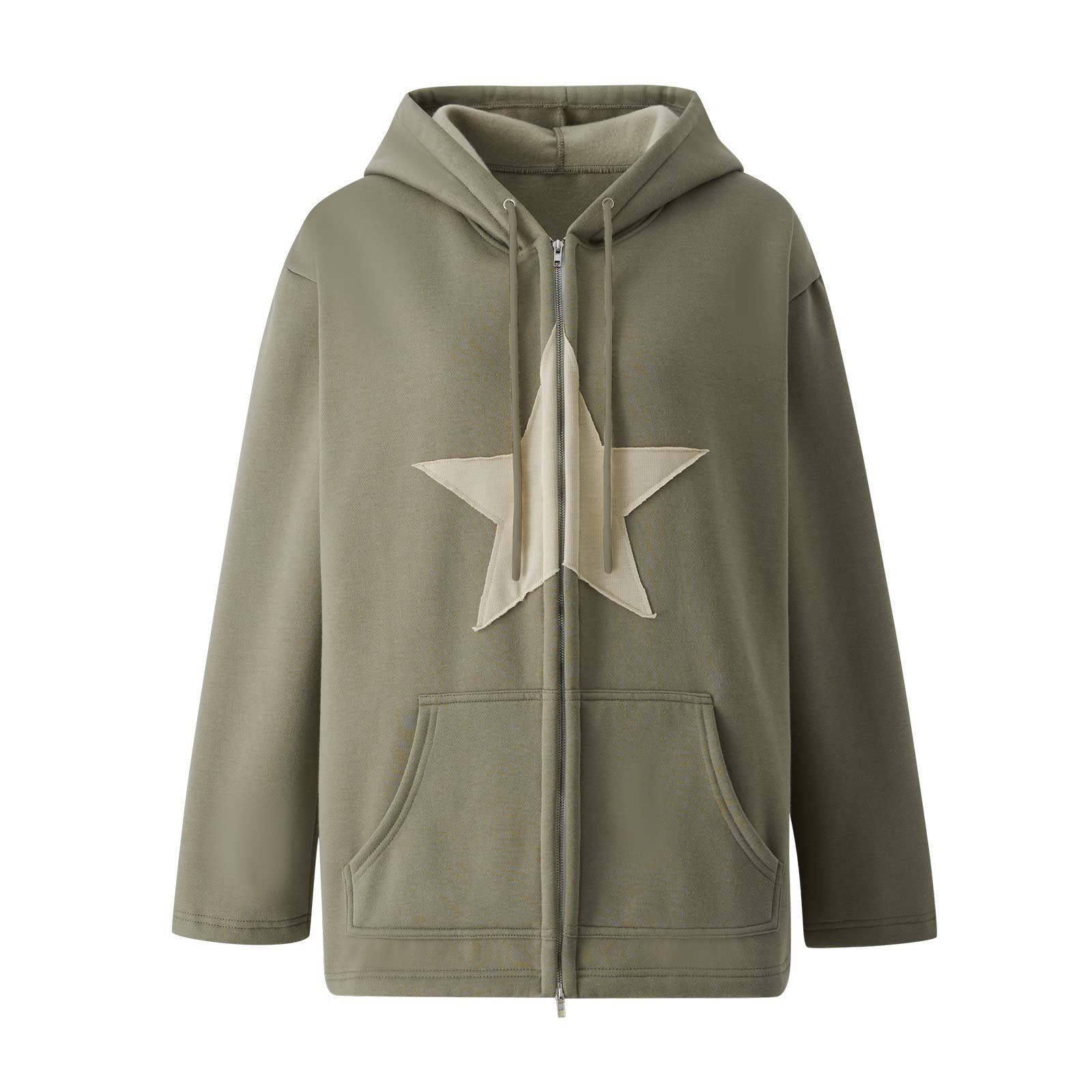 Star Graphic Women's Drop Shoulder Hoodies | Acubi Punk Zipper Sweatshirts | Preppy Grunge Long Sleeve Pullover | Y2K Fashion for Streetwear & Casual Outfits