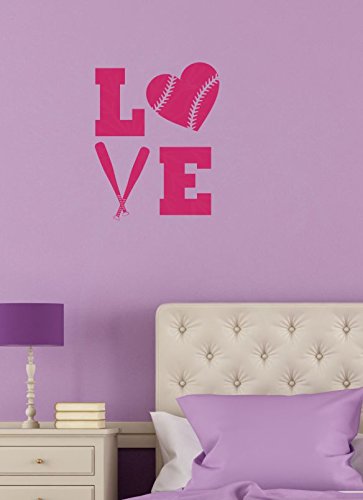 Softball Wall Decals for Girls Room - 23x18 Inch Hot Pink Vinyl Letter Stickers - Perfect for Teen Bedroom Decor & Sports Themed Nursery