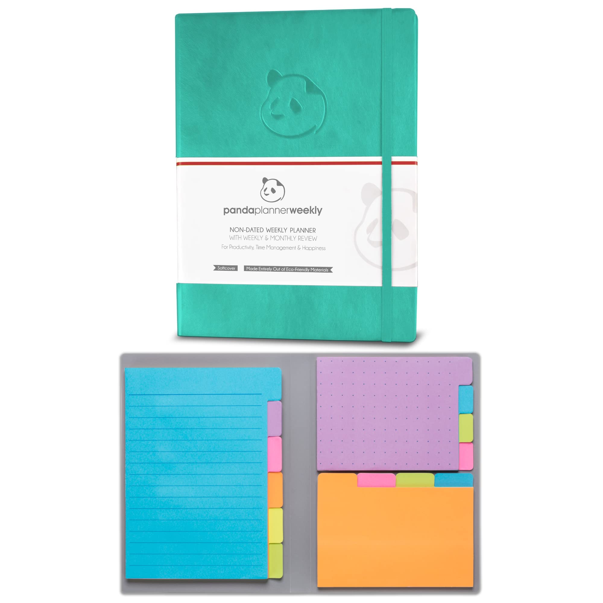 Turquoise Undated 12-Month Weekly Planner with Classic Sticky Notes - Panda Planner Productivity Organizer for Work, School & Goal Tracking | Perfect for Professionals, Students & Busy Moms