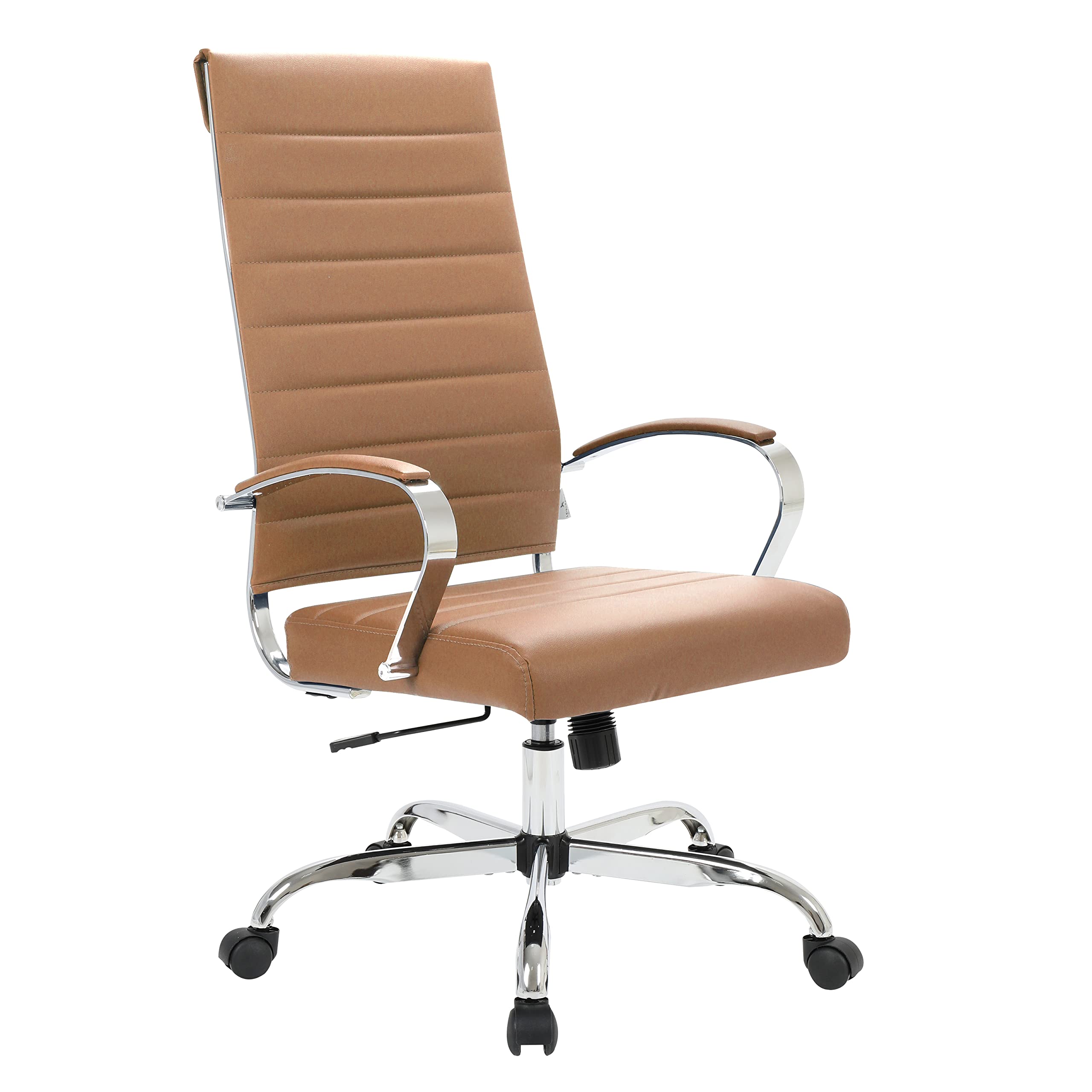 LeisureMod Benmar Modern High-Back Adjustable Swivel Leather Office Chair - Ergonomic Executive Desk Chair with Lumbar Support, Brown - Perfect for Home Office, Gaming & Workspace