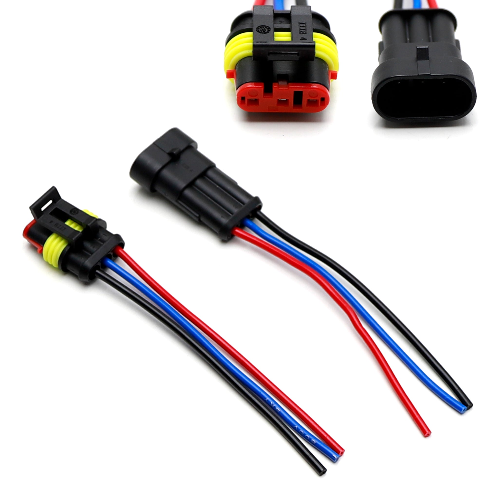 5-Pack 3-Wire Waterproof Electrical Connectors - Male & Female with 18 AWG Pigtail Wires - for Marine, Automotive, Outdoor Lighting & RV Wiring