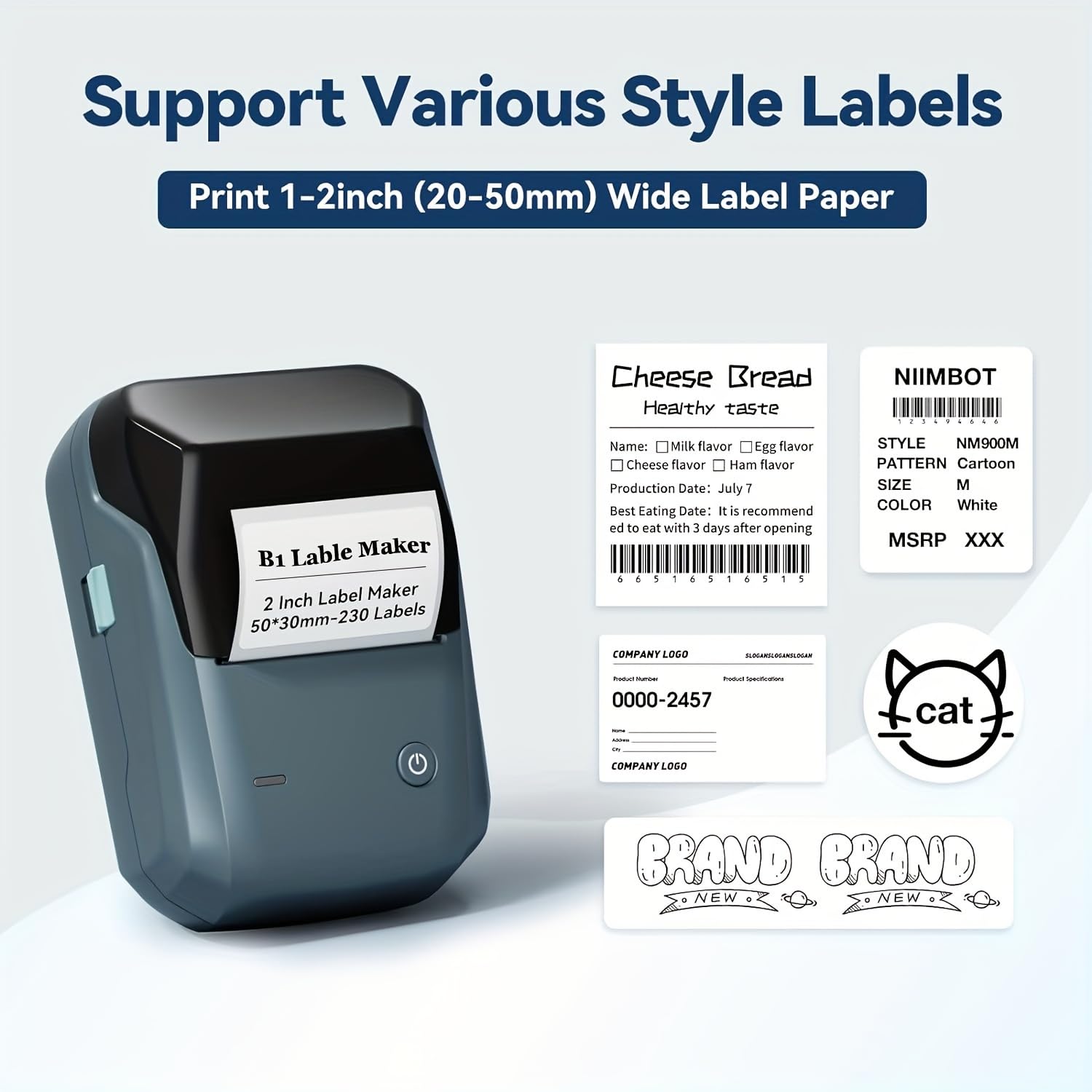 Bluetooth Label Printer Machine - 2 Inch Portable B1 Label Maker with 3 Rolls White Tape & Auto Identification | Easy to Use for Office, Home, Business Organization | Perfect for Shipping Labels, Pantry Organization & Retail Pricing