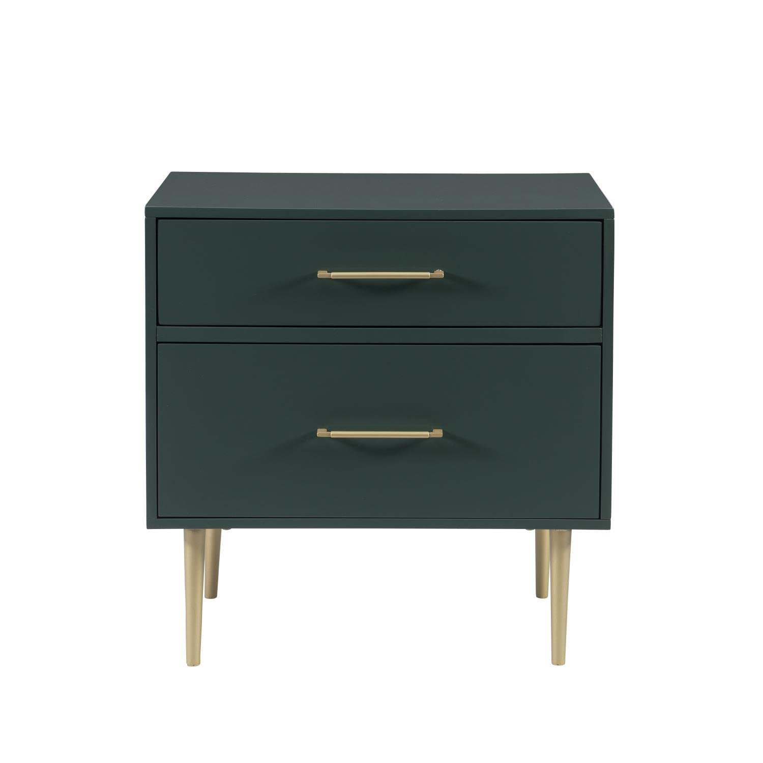 Linon Gloria 2-Drawer Nightstand - Dark Green Finish, Bedside Table for Bedroom, Compact Storage for Lamps, Books & Essentials