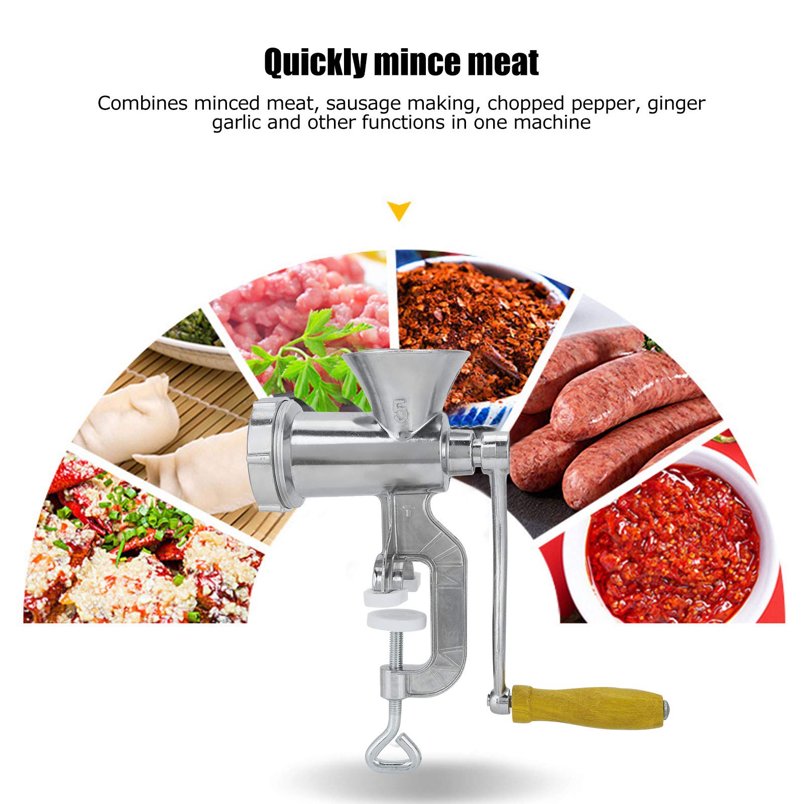 Heavy Duty Aluminum Alloy Manual Meat Grinder - Durable Hand Crank Meat Mincer for Home Kitchen, Perfect for Ground Beef, Sausage & Pet Food Making
