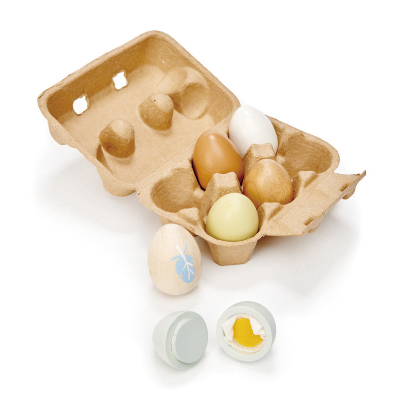 Tender Leaf Toys Wooden Eggs & Carton - 12 Pack Natural Wood Eggs for Kids Pretend Play, Montessori Learning, and Kitchen Toy Set - Perfect for Easter, Role Play, and Educational Activities