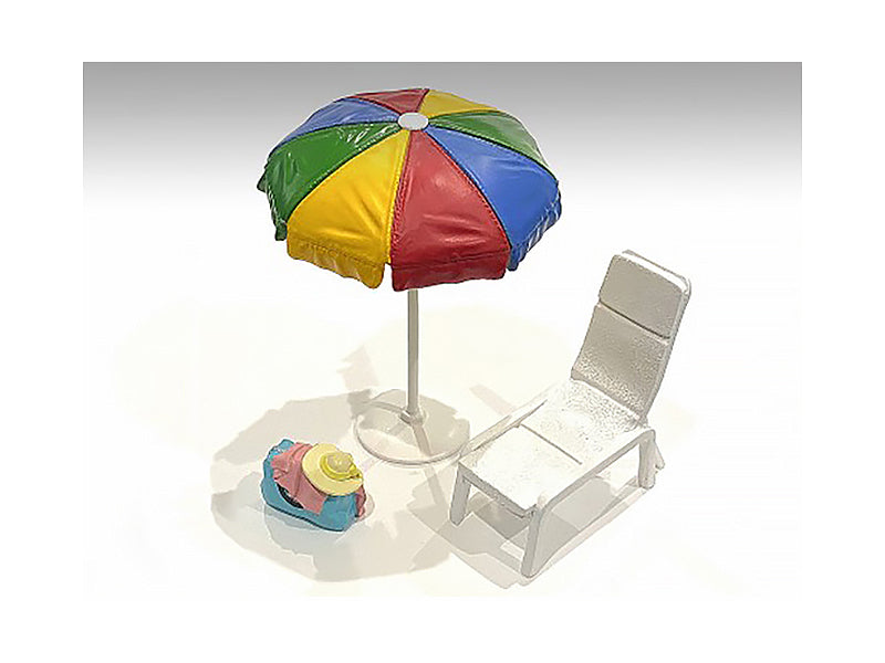 1/18 Scale Beach Girls Accessories Set - Beach Chair, Umbrella & Duffle Bag for Model Cars & Dioramas | Perfect for Miniature Beach Scenes & Collectible Displays