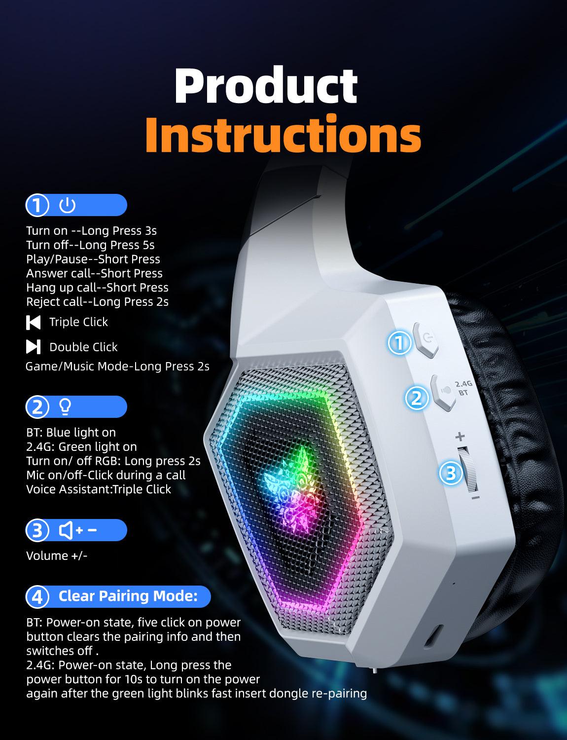 ONIKUMA GT806 Wireless Gaming Headset with Microphone - Bluetooth 2.4G/3.5mm Wired Dual Mode, Lightweight Over-Ear Headphones for PC, PS4, Xbox, Nintendo Switch - Perfect for Esports, Streaming & Online Gaming