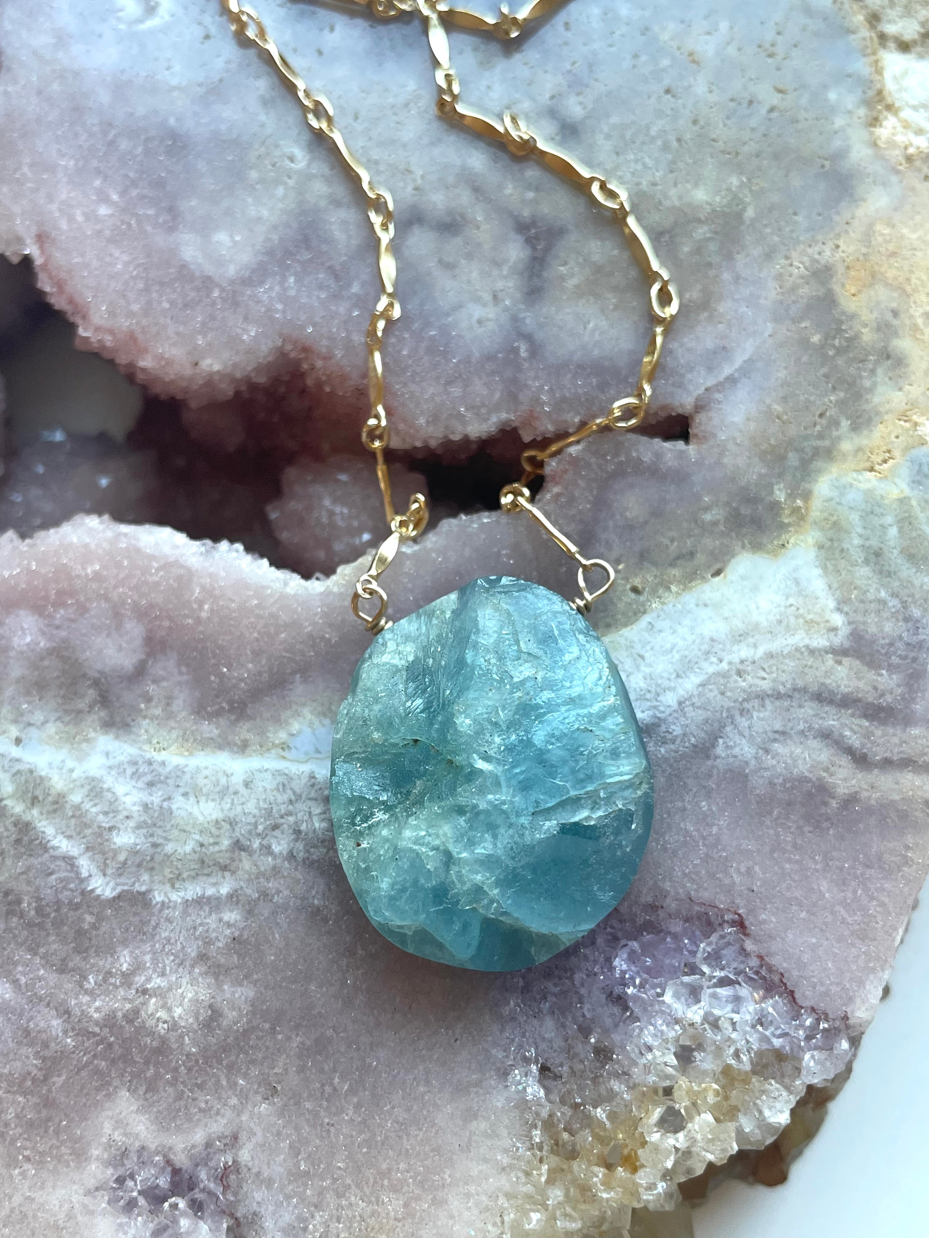 Stunning Large Raw Aquamarine Necklace in Gold Fill - March Birthstone Jewelry for Women, Perfect for Weddings, Anniversaries & Special Occasions