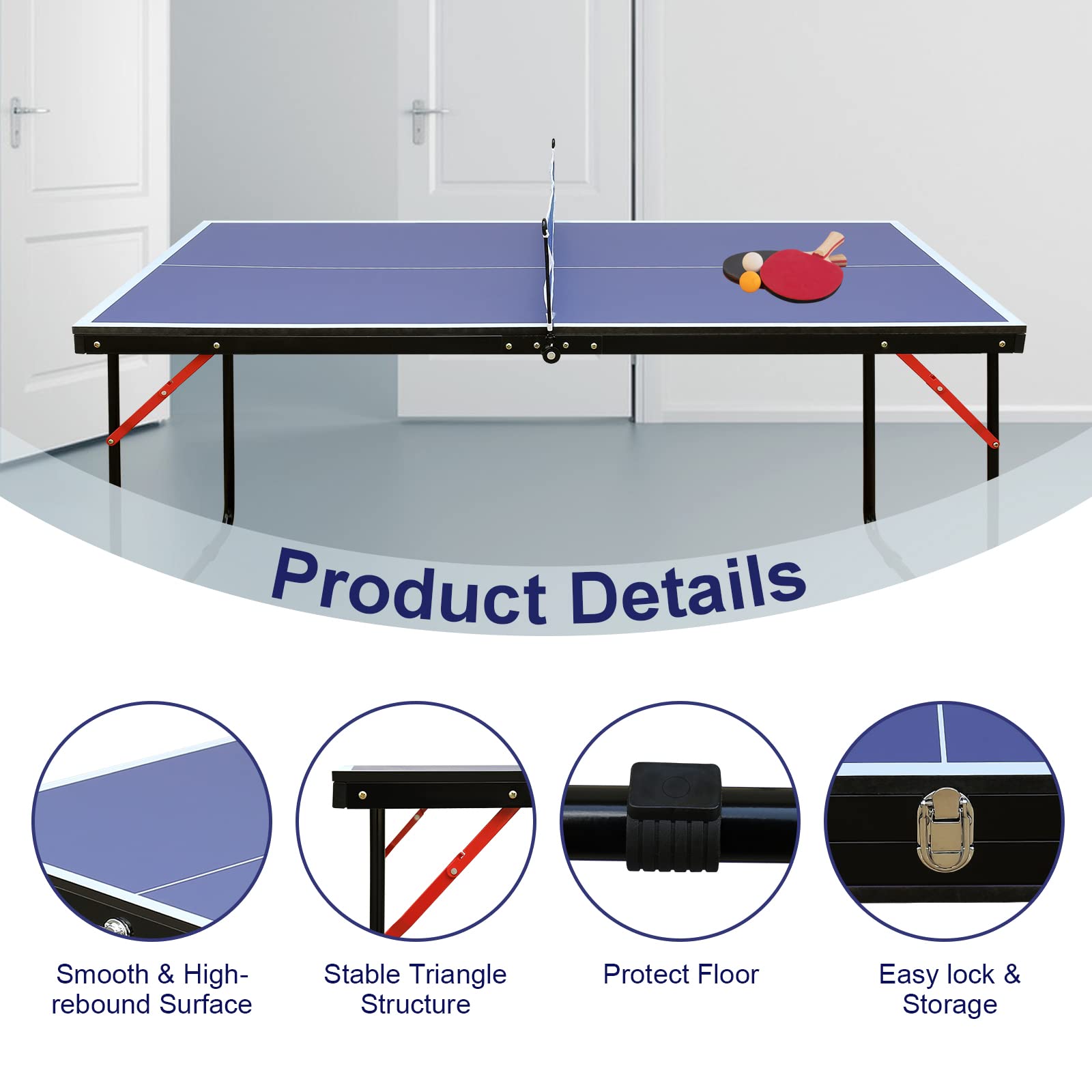 Premium Foldable Ping Pong Table Set - 100% Preassembled Indoor/Outdoor Table Tennis Game for Family Fun | Backyard, Garage & Game Room Use