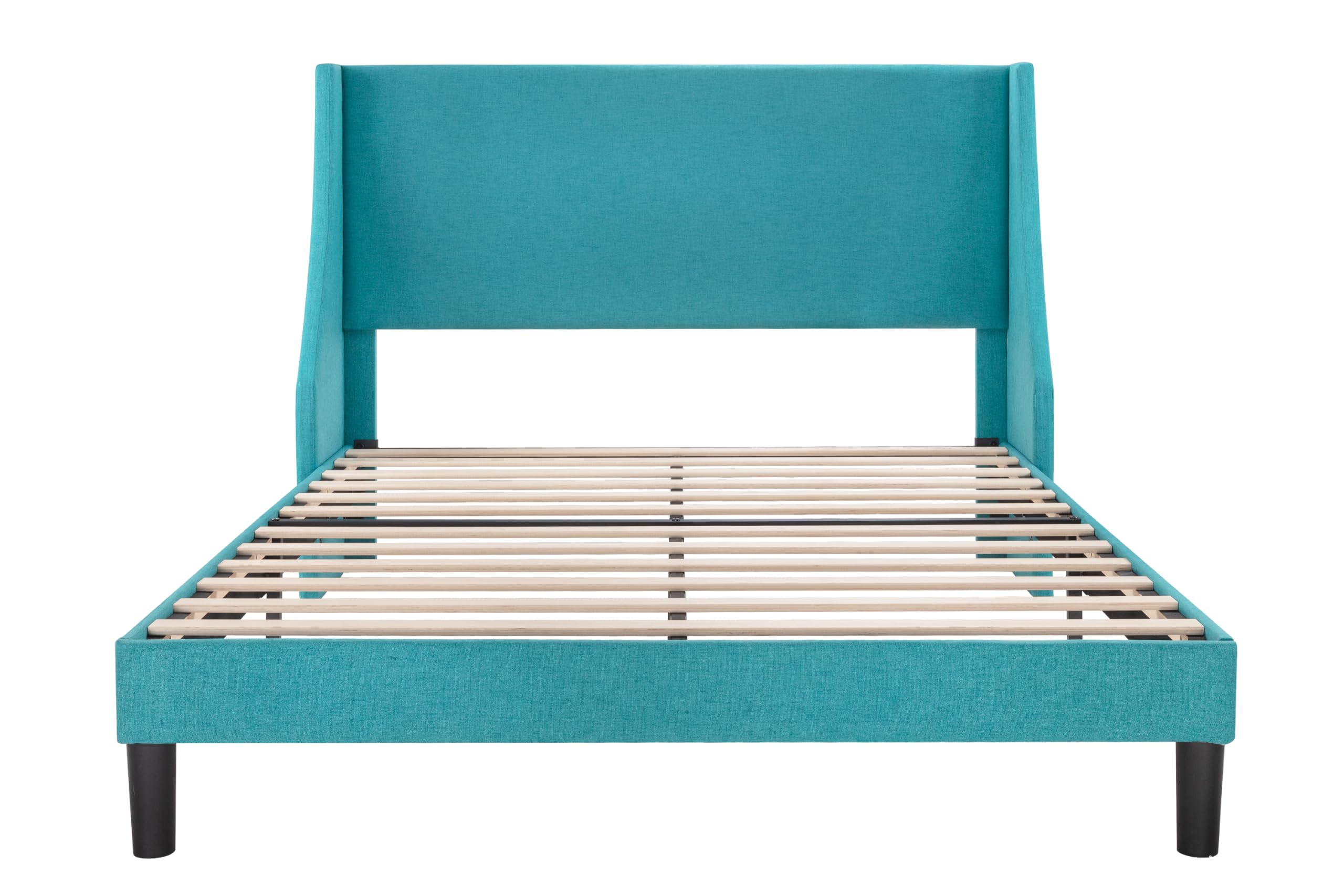 Allewie Queen Size Platform Bed Frame with Upholstered Headboard - Modern Wingback Design, Wood Slat Support & Mattress Foundation in Peacock Green | Perfect for Master Bedrooms, Guest Rooms & Modern Apartments