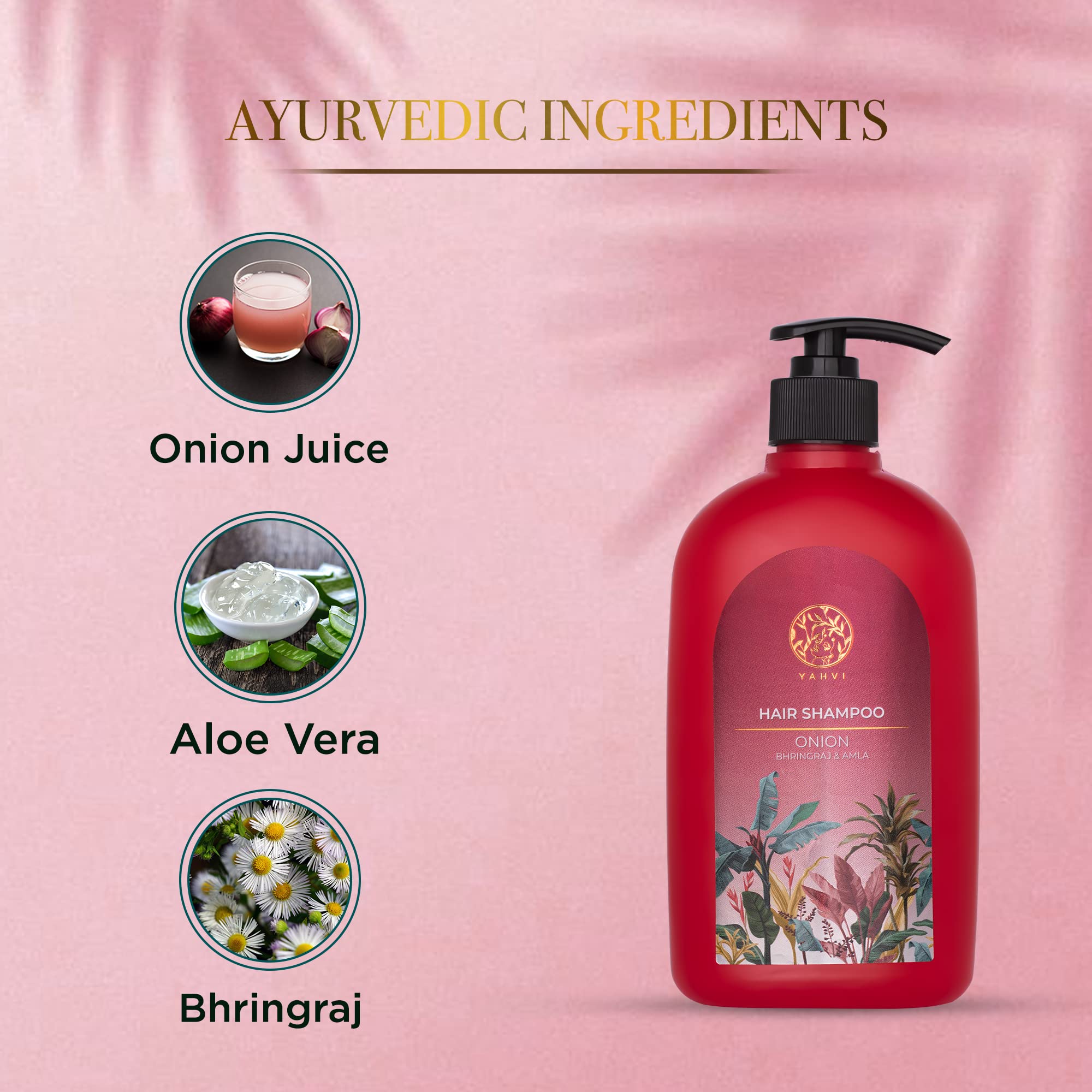 Yahvi Onion Shampoo for Hair Growth - Ayurvedic Bhringraj & Amla Anti Hair Fall Shampoo - 500ml Paraben Free & Cruelty Free - Perfect for Daily Hair Care & Scalp Nourishment