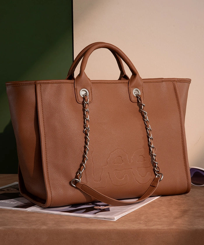 Lee Genuine Grain Leather Chain Strap Shoulder Bag for Women - Stylish Crossbody Purse for Work, Travel & Everyday Use