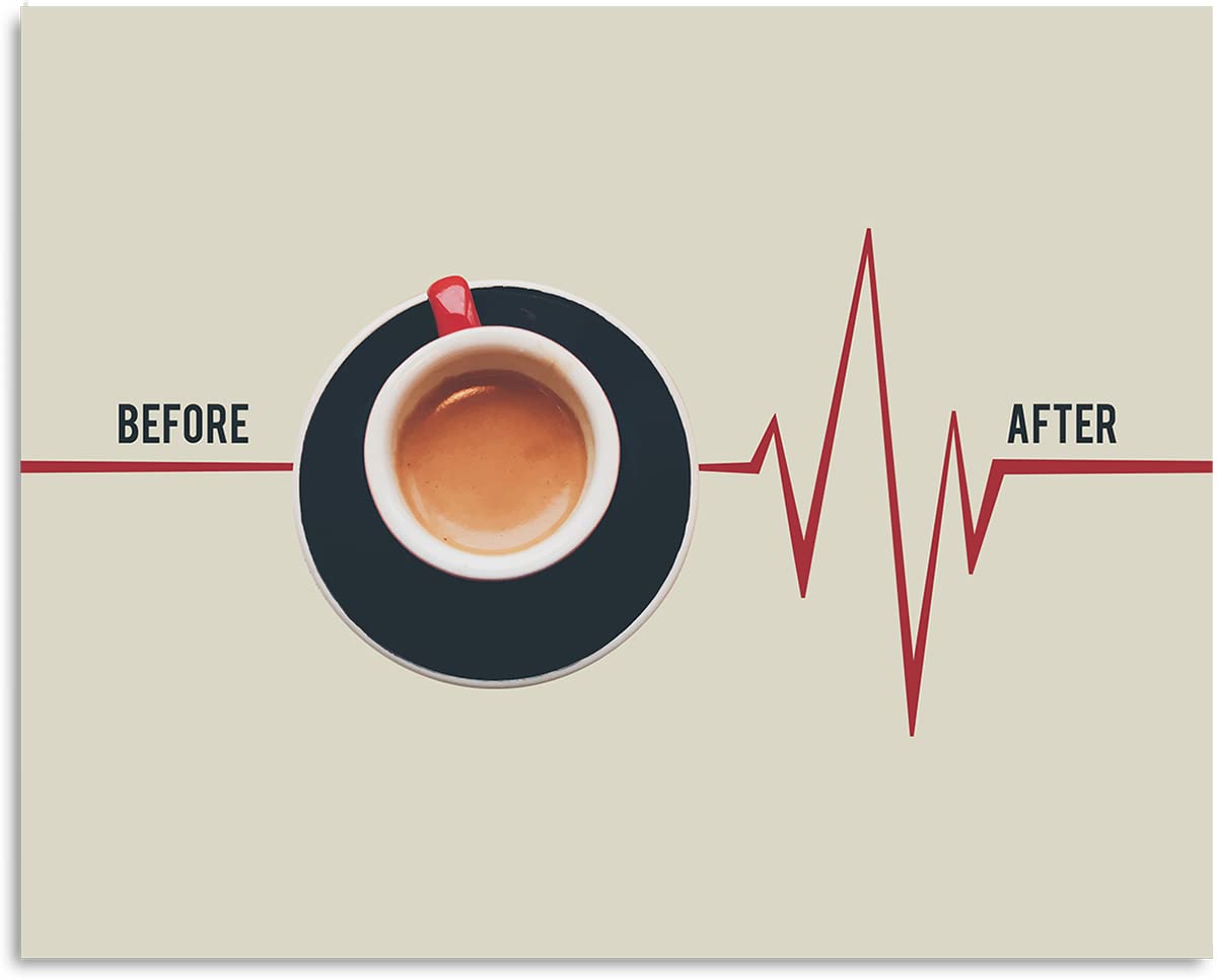Govivo Before & After Coffee Station Wall Art - Modern Kitchen Decor & Coffee Bar Accessories - Minimalist Home & Office Decor - 14x11 Unframed Print - Perfect for Coffee Shops, Kitchen Countertops & Workspace Decor