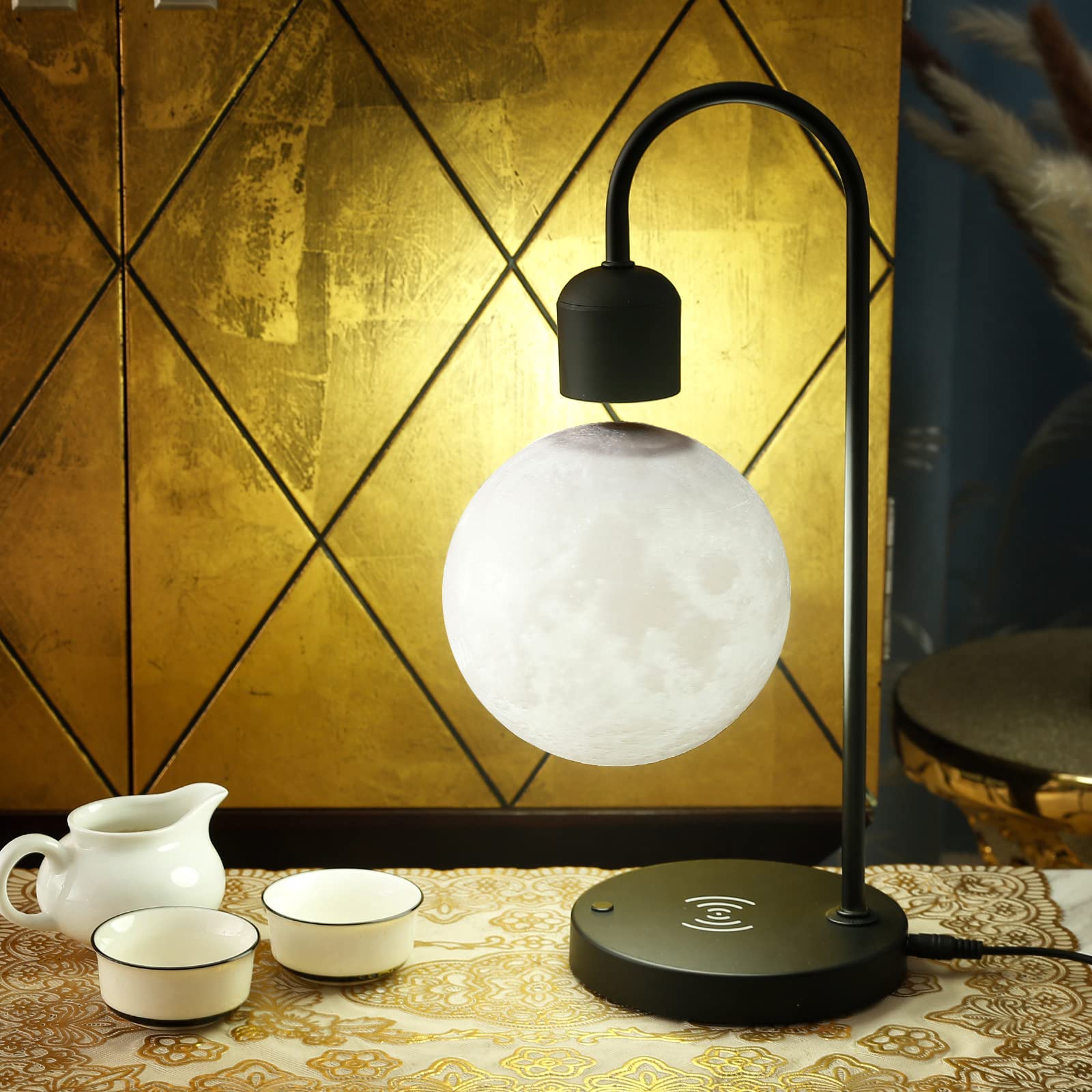 Wireless Charging Floating Moon Lamp with LED Levitating Ball - Magnetic Cloud Desk Night Light for Home, Office Decor, Gift for Friends & Family | Perfect for Bedroom, Living Room, and Relaxation Spaces