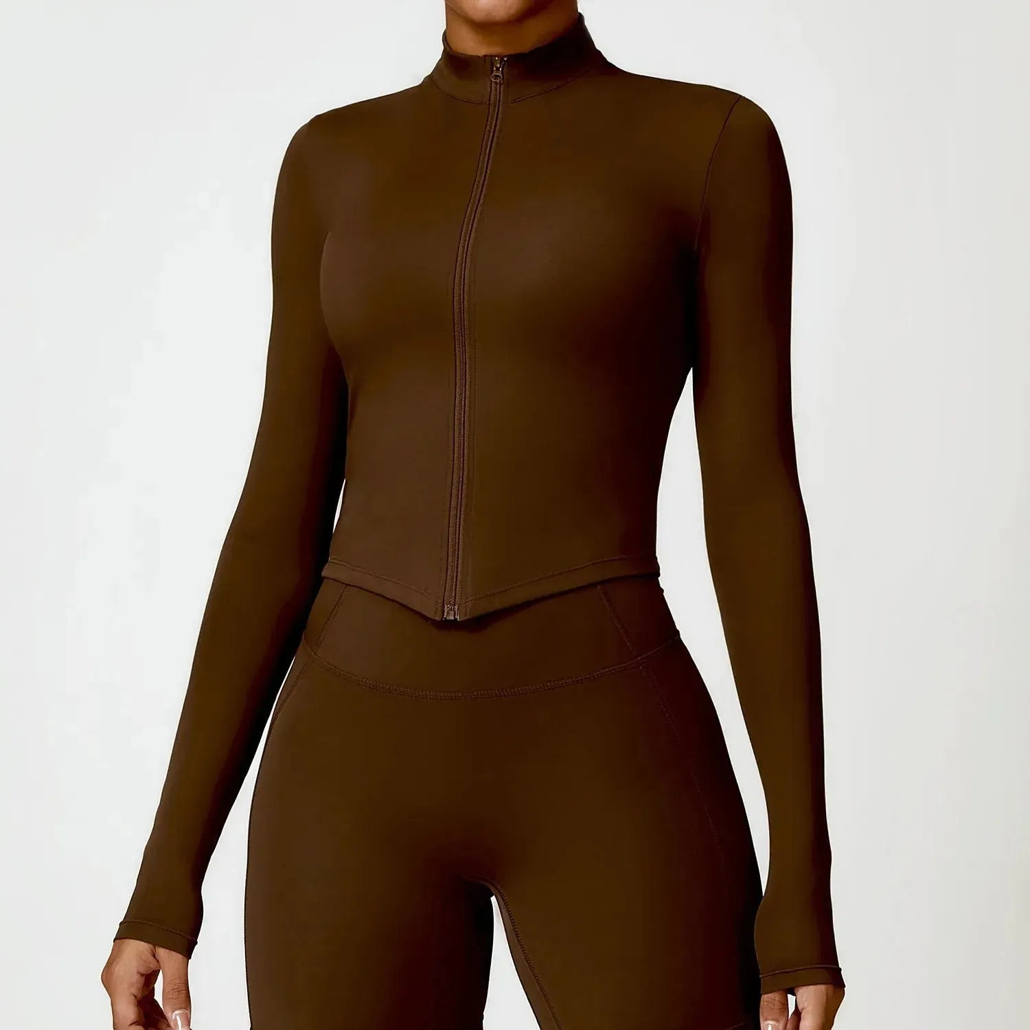 Women's Long Sleeve Quick Dry Yoga Outfit Set - Nude Zippered Sport Coat & Shorts for Fitness, Running & Workouts | Moisture-Wicking Activewear for Gym, Yoga & Outdoor Sports