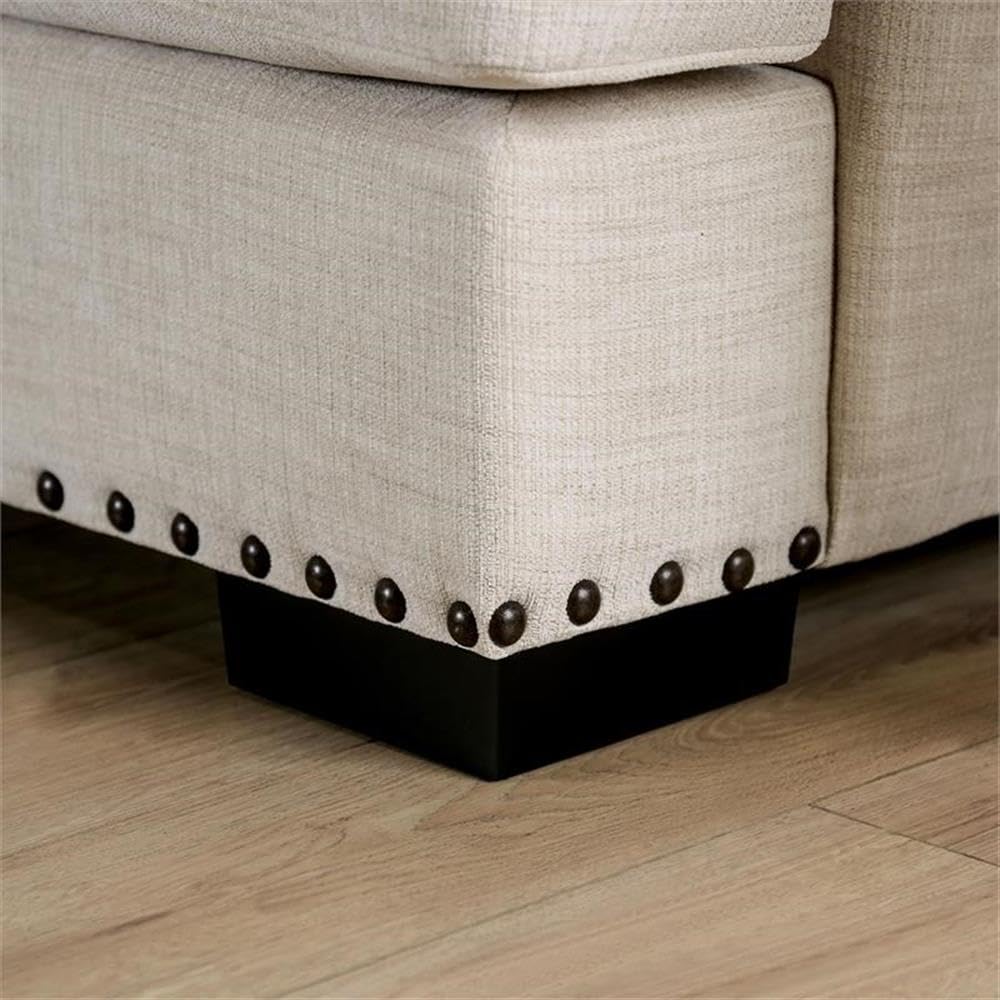 Furniture of America Mystie Chenille Loveseat with Nailhead Trim in Ivory - Comfortable Small Sofa for Living Room, Apartment & Cozy Spaces