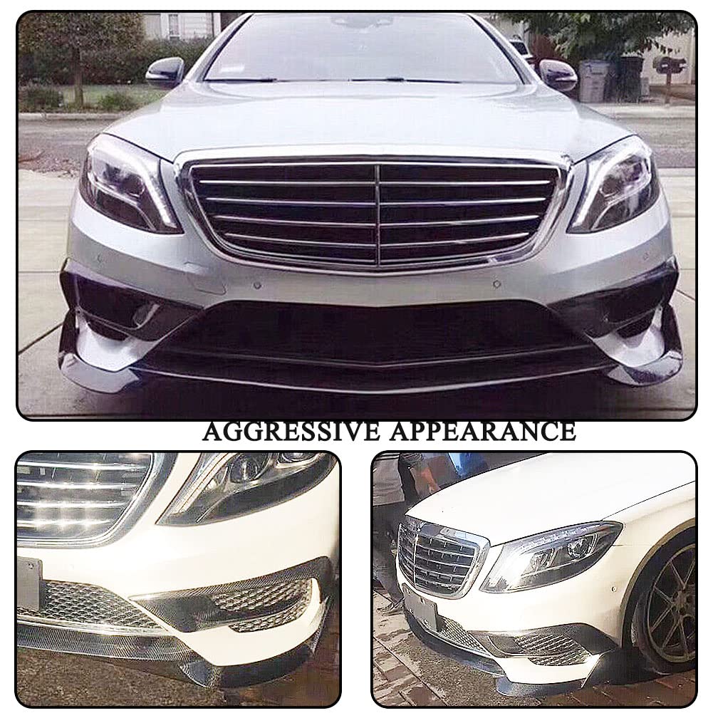 MCARCAR Carbon Fiber Front Bumper Canard Vents for Mercedes Benz S Class W222 (2014-2017) - S400 S550 S600 Sport Sedan Pre-facelift - 2pcs Air Intake Scoop Grille Trim - Enhances Aerodynamics & Sporty Look - Perfect for Car Enthusiasts & Performance Upgrades