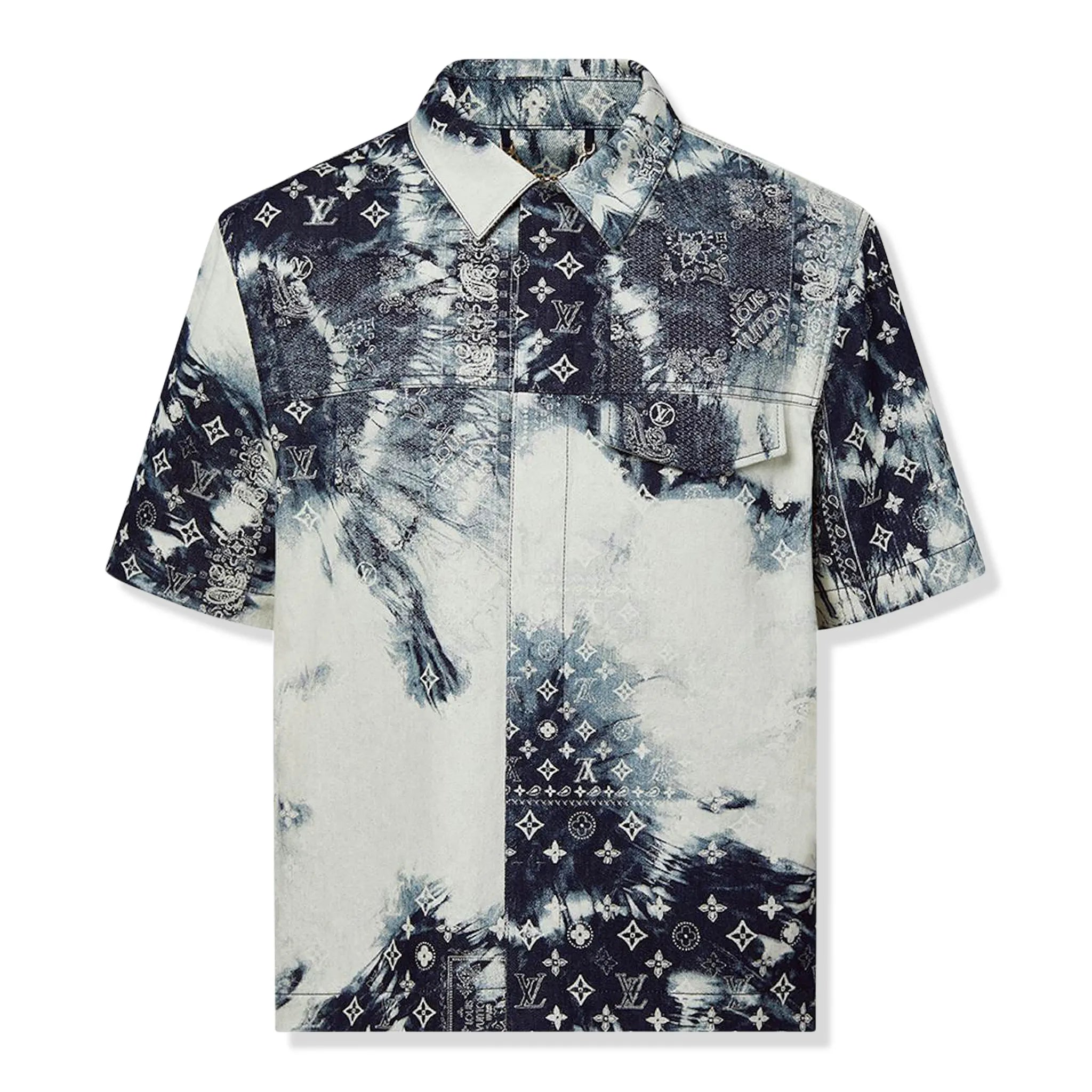Louis Vuitton Monogram Bandana Short Sleeve Denim Shirt - Indigo & White Casual Wear for Men | Perfect for Summer Outfits, Street Style & Fashion Events