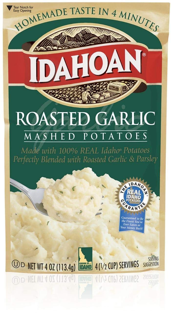 TLC 3 Pack Idahoan Mashed Potatoes Roasted Garlic 4oz Bags - Easy & Delicious Side Dish for Family Dinners, Holiday Meals & Quick Meals
