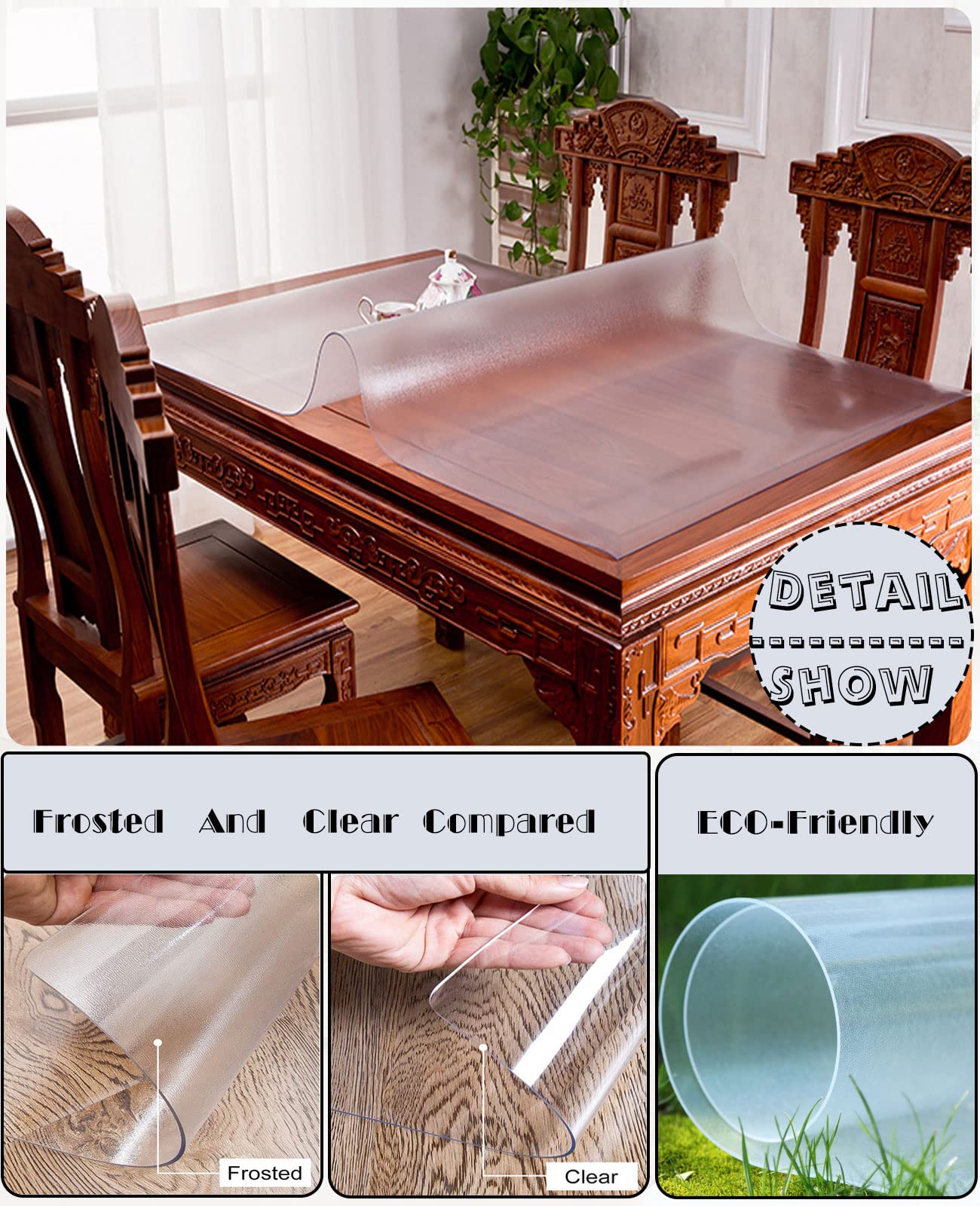 Clear Plastic Table Cover 24x36 Inch - Waterproof Non-Slip for Dining & Kitchen Tables