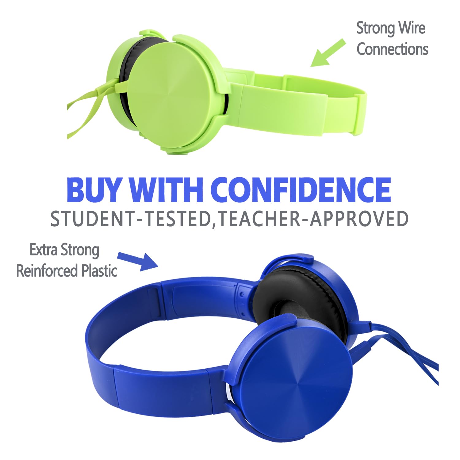 2 Pack Kids Headphones for School & Online Learning - Durable Wired Headset with Noise Isolating Stereo Sound, 3.5mm Jack for Chromebook, Computer, Laptop (Dark Blue + Green) - Perfect for Classroom, Homeschooling & Remote Learning