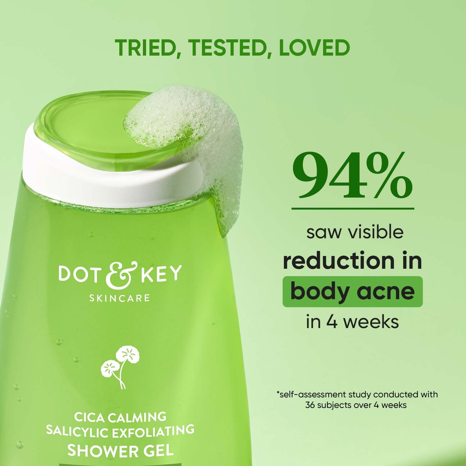 Dot & Key Cica & 1% Salicylic Acid Daily Exfoliating Shower Gel with Niacinamide - Oil Control & Acne Fighting Body Wash for Clear Skin - Reduces Body Acne & Soothes Irritation - 250ml | Perfect for Daily Shower Routine & Post-Workout Cleansing