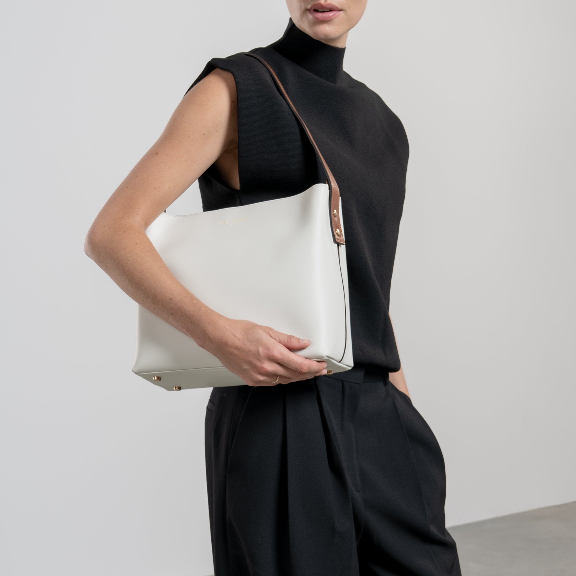 Honoré Adriane Midi Shoulder Bag - Genuine White Calfskin Leather Handbag for Women | Perfect for Work, Travel & Evening Events