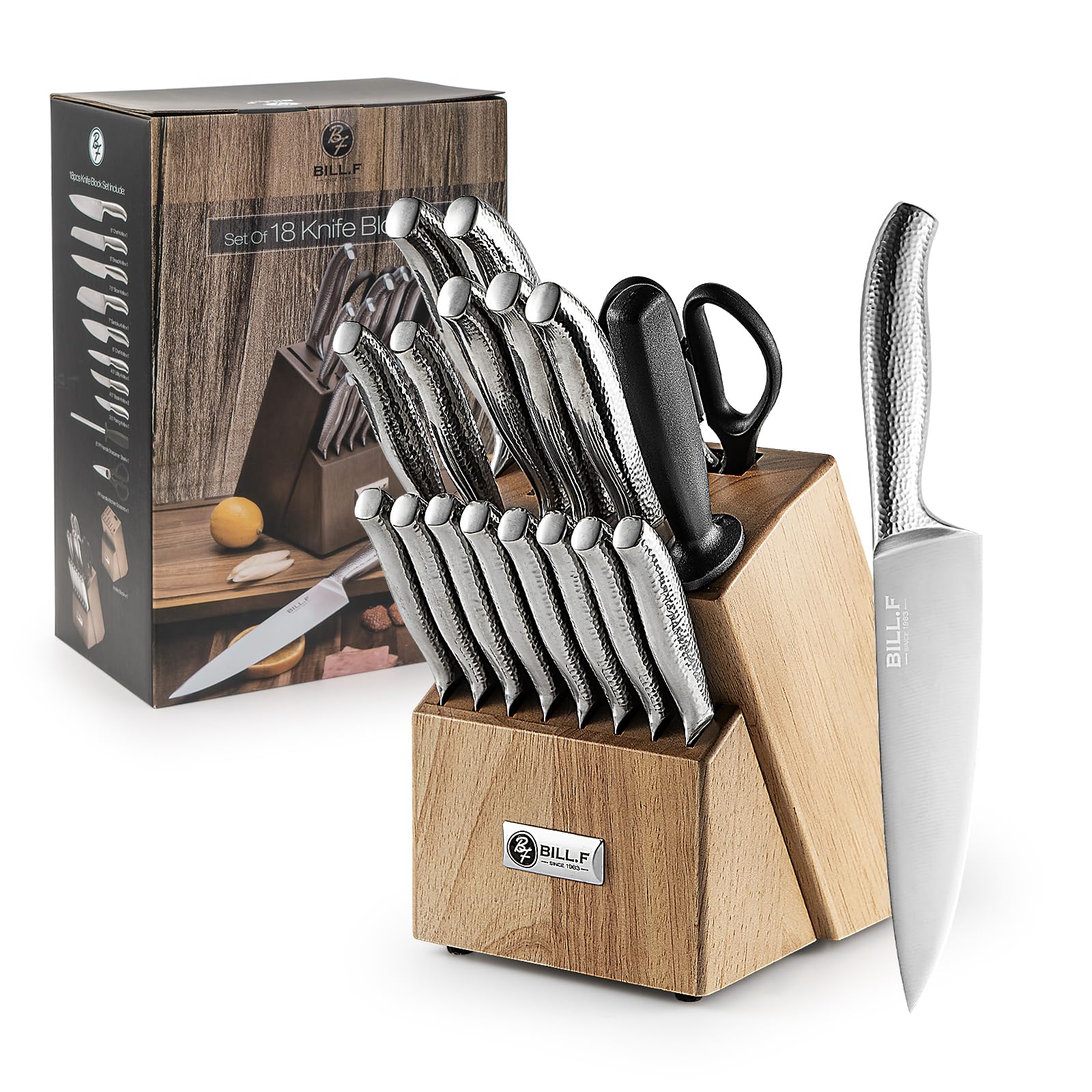 18-Piece Premium Kitchen Knife Set with Wooden Block - Razor Sharp Stainless Steel Knives, Dishwasher Safe, Includes Knife Sharpener & Kitchen Scissors - Perfect for Home Chefs, Cooking Enthusiasts & Professional Kitchens