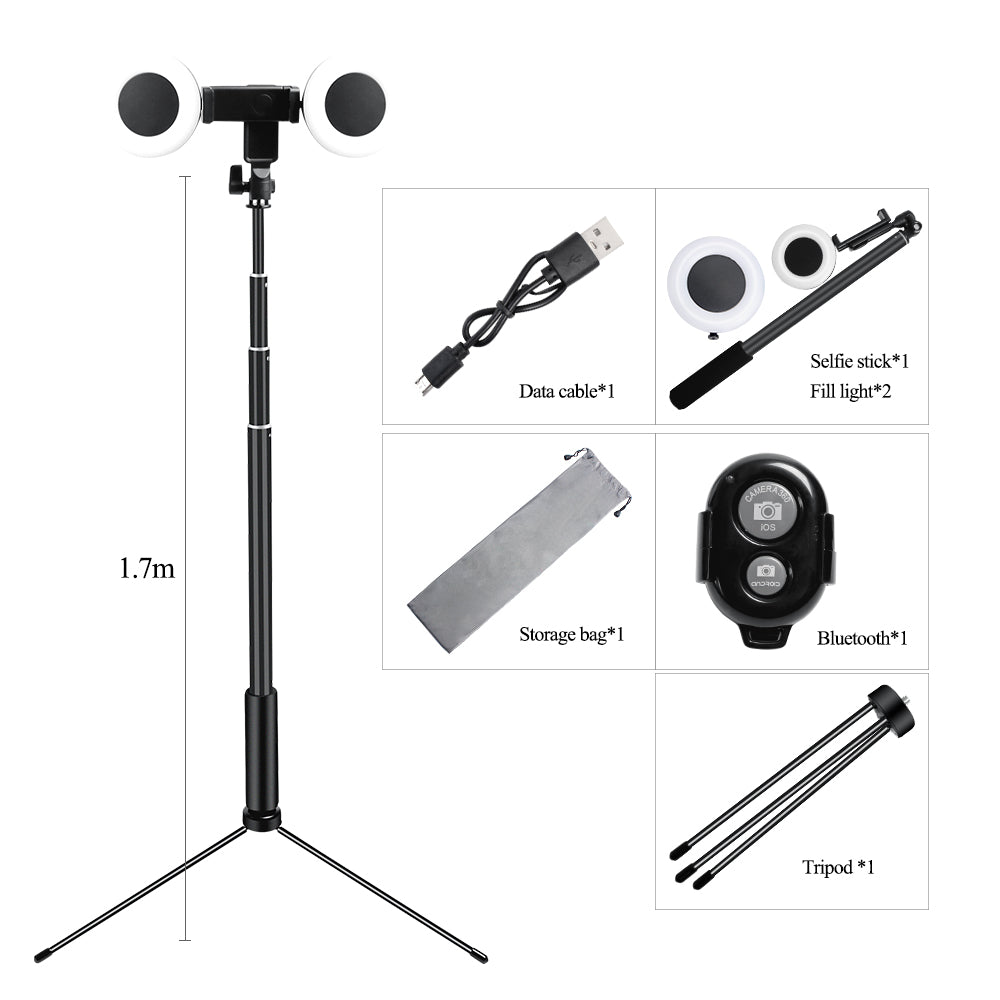 Dual LED Ring Light with 3-Level Brightness & Bluetooth Extendable Selfie Stick (67