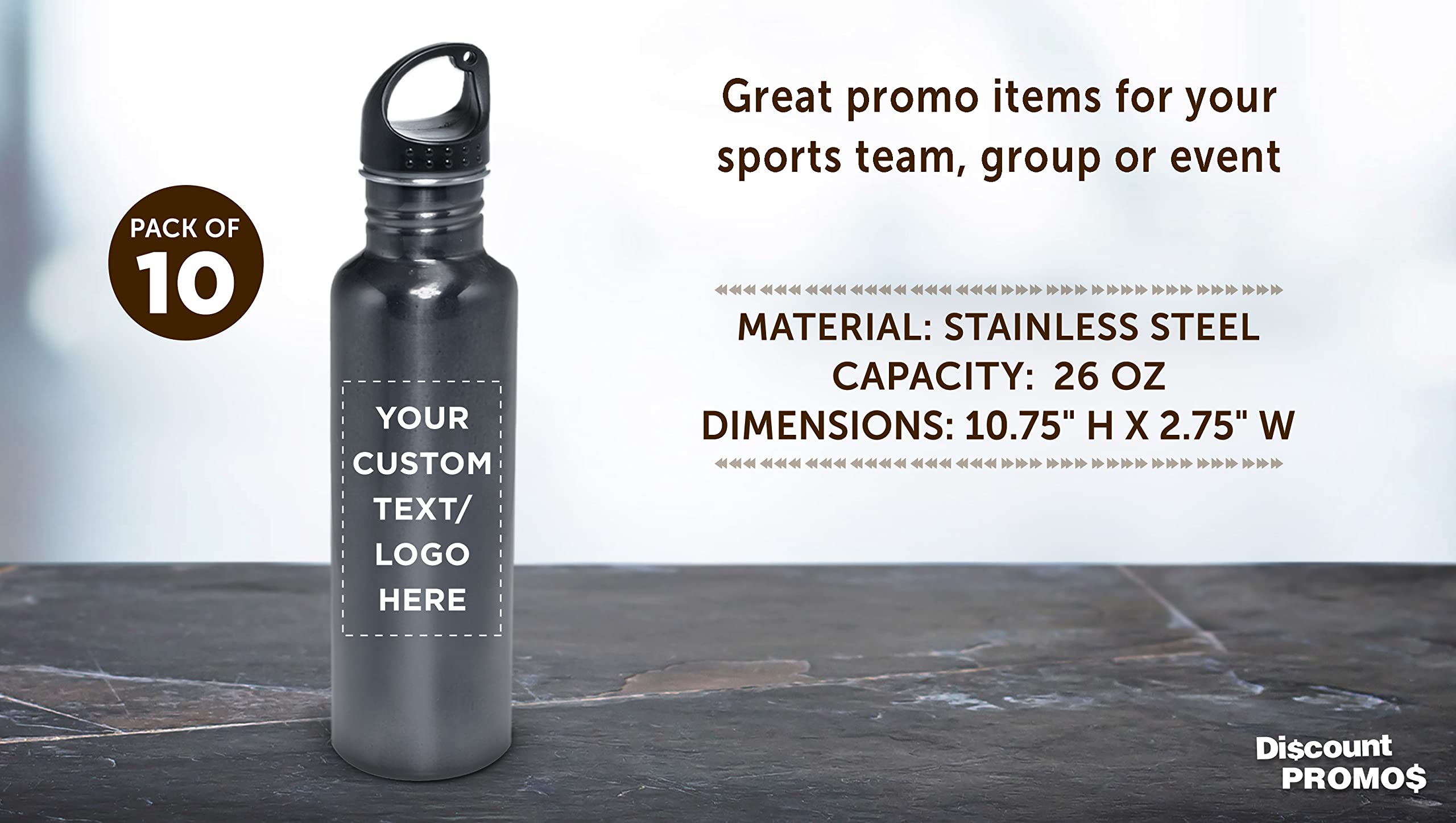 Custom Stainless Steel Water Bottles 26oz (Set of 10) - Personalized Bulk Pack, Reusable & Leak Proof - Ideal for Gym, Hiking, Camping, Outdoor Sports - Eco-Friendly Grey Water Bottles - Perfect for Office, School, Travel and Everyday Hydration