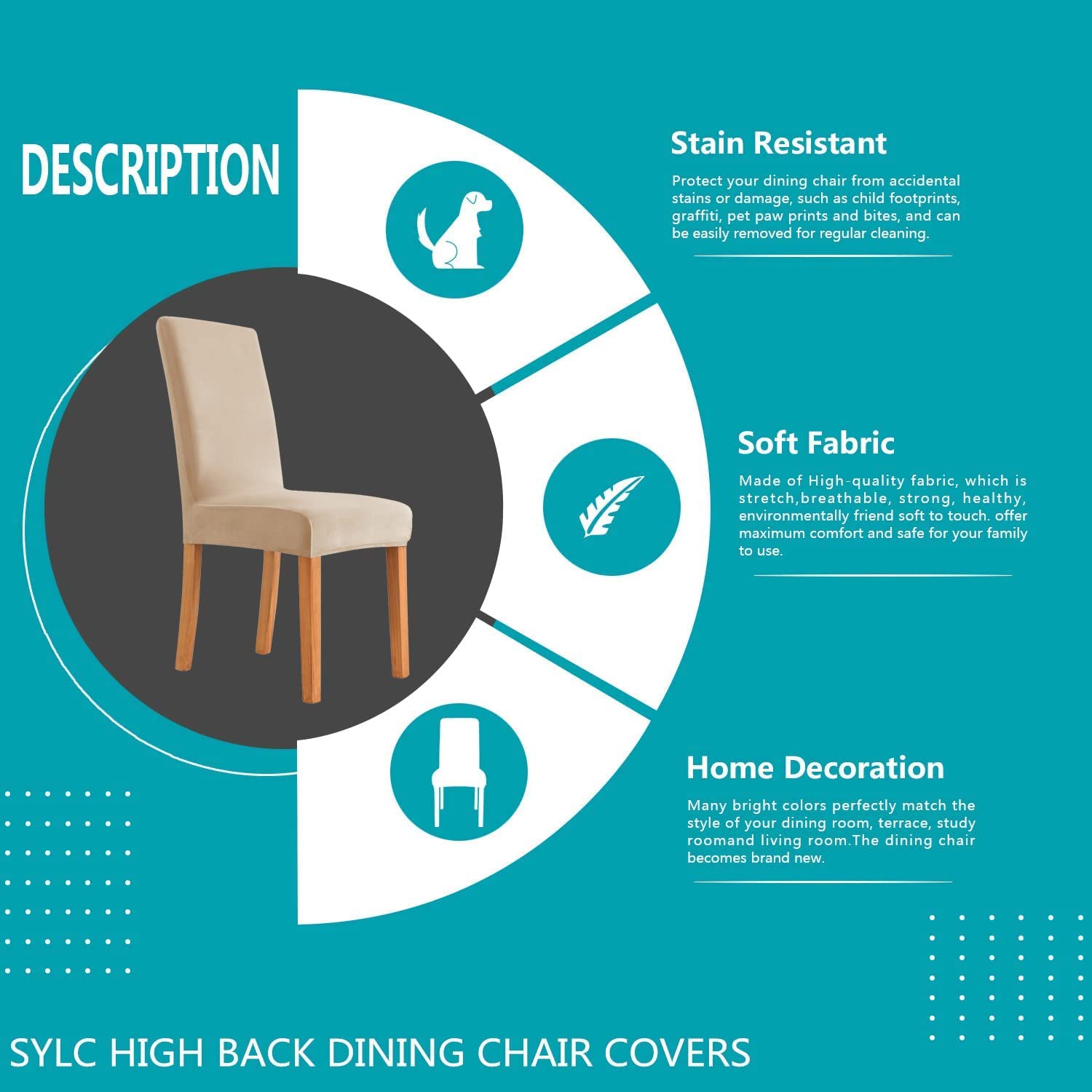 Stretch Velvet Dining Chair Covers - Soft Plush High Back Slipcovers, Removable & Washable Chair Protectors for Dining Room, Kitchen, Hotel & Wedding (Set of 4, Khaki) | Elegant Home Decor & Event Seating Solution