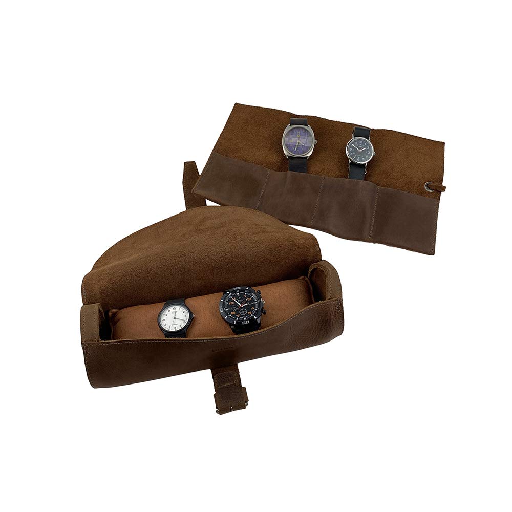 Hide & Drink Rustic Leather Travel Watch Organizer & Cylinder Watch Case - Handmade Leather Watch Storage for Men & Women - Perfect for Travel, Business Trips & Watch Collection Display