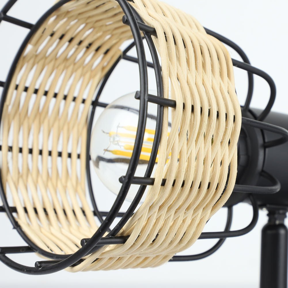 Depuley 4-Head Modern Track Lighting Kit - Vintage Rattan & Bamboo Wall/Ceiling Spotlight with Woven Cage - Farmhouse Style Lighting for Kitchen, Dining Room, Office, Restaurant, Cafe and Bedroom