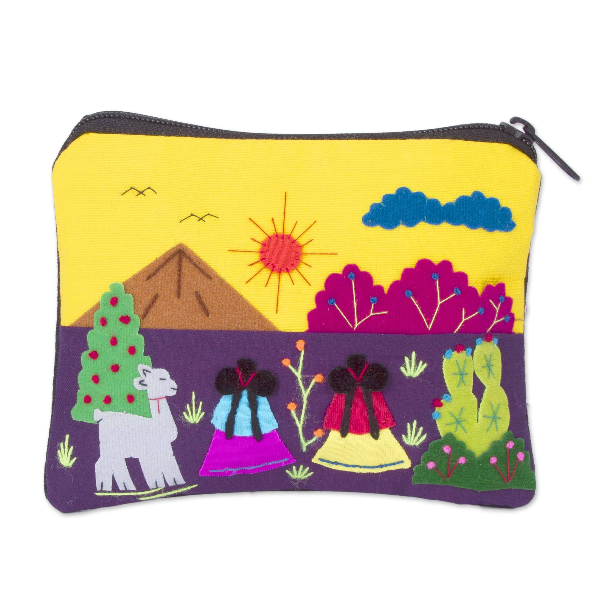 Handmade Peruvian Cotton Blend Coin Purse - Artisan Embroidered Multicolor Clutch Wallet (Andean Sunrise Design) | Perfect for Travel, Festivals & Gift Giving