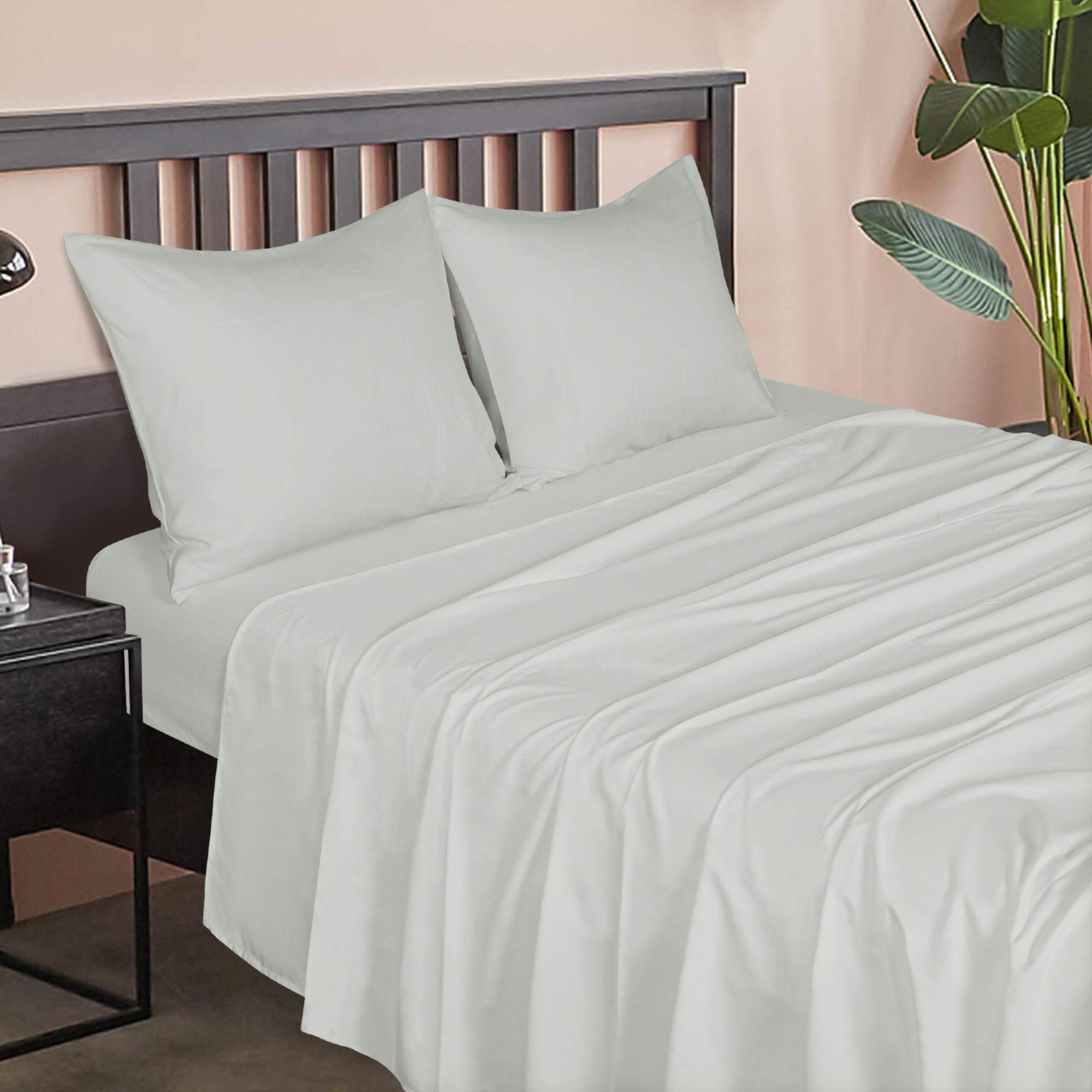 NTBAY 3-Piece 100% Microfiber Twin Bed Sheet Set - Ultra Soft 1800 Thread Count, Wrinkle & Fade Resistant, Deep Pocket Fitted Sheet (1 Flat, 1 Fitted, 1 Pillowcase) in Light Grey - Perfect for Dorms, Guest Rooms & Cozy Bedrooms