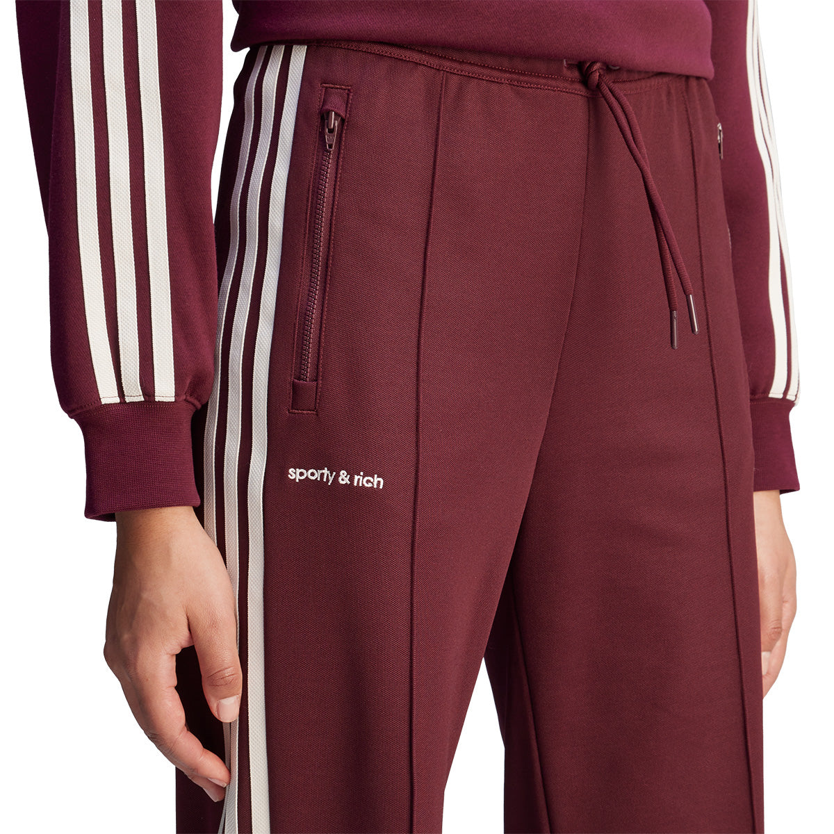 Sporty & Rich Merlot Track Pants for Women - High Waisted Joggers with Pockets - Perfect for Running, Gym, and Casual Wear