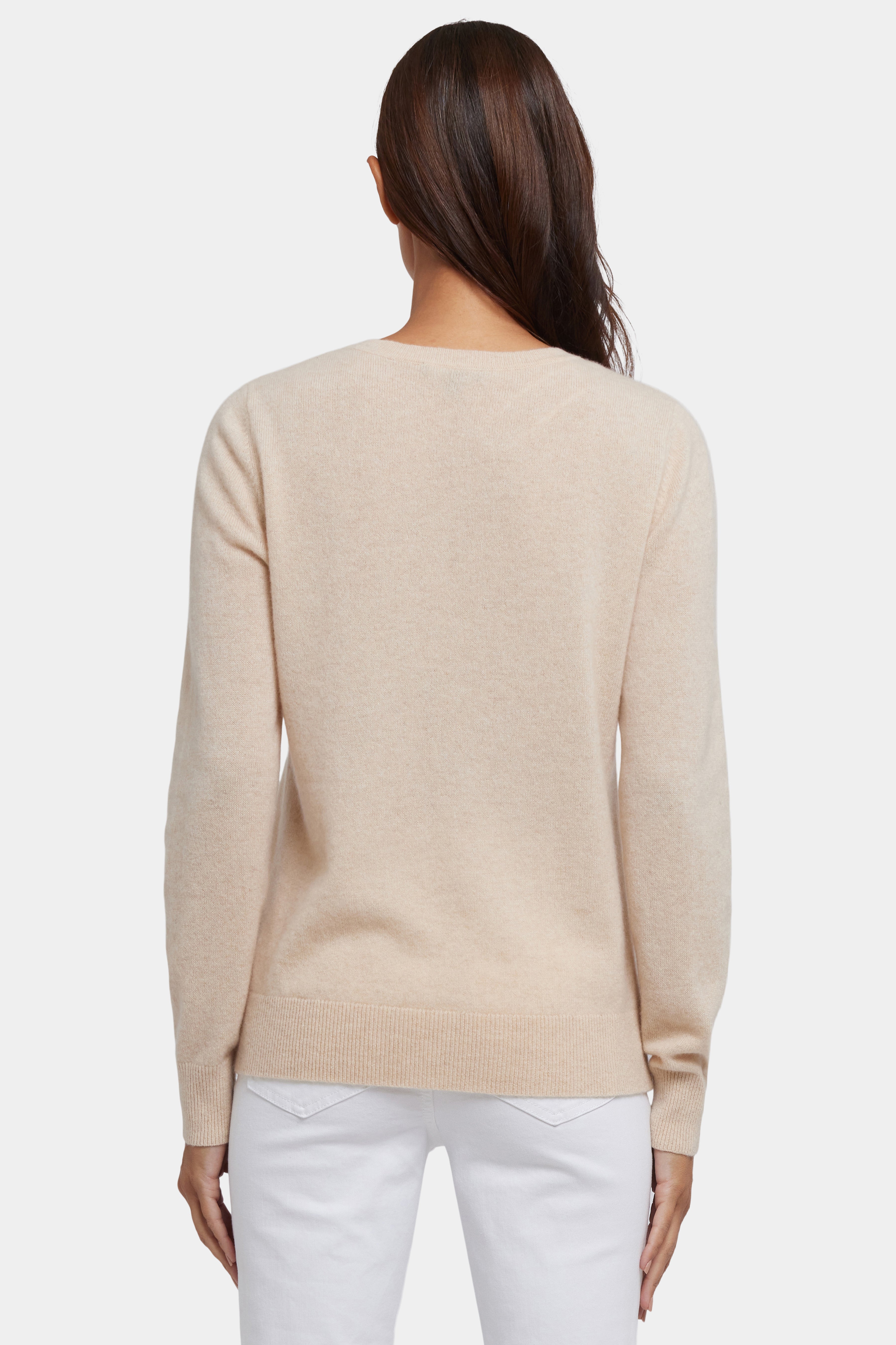 Luxury Cashmere V-Neck Sweater for Women - Soft & Warm Heather Cream Pullover - Perfect for Office, Date Night & Winter Layering