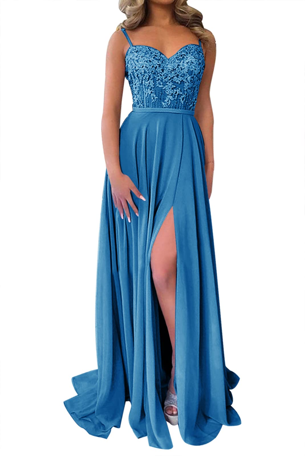 Elegant Lace Chiffon Prom Dress with High Slit - Formal Evening Gown for Homecoming, Wedding & Special Occasions