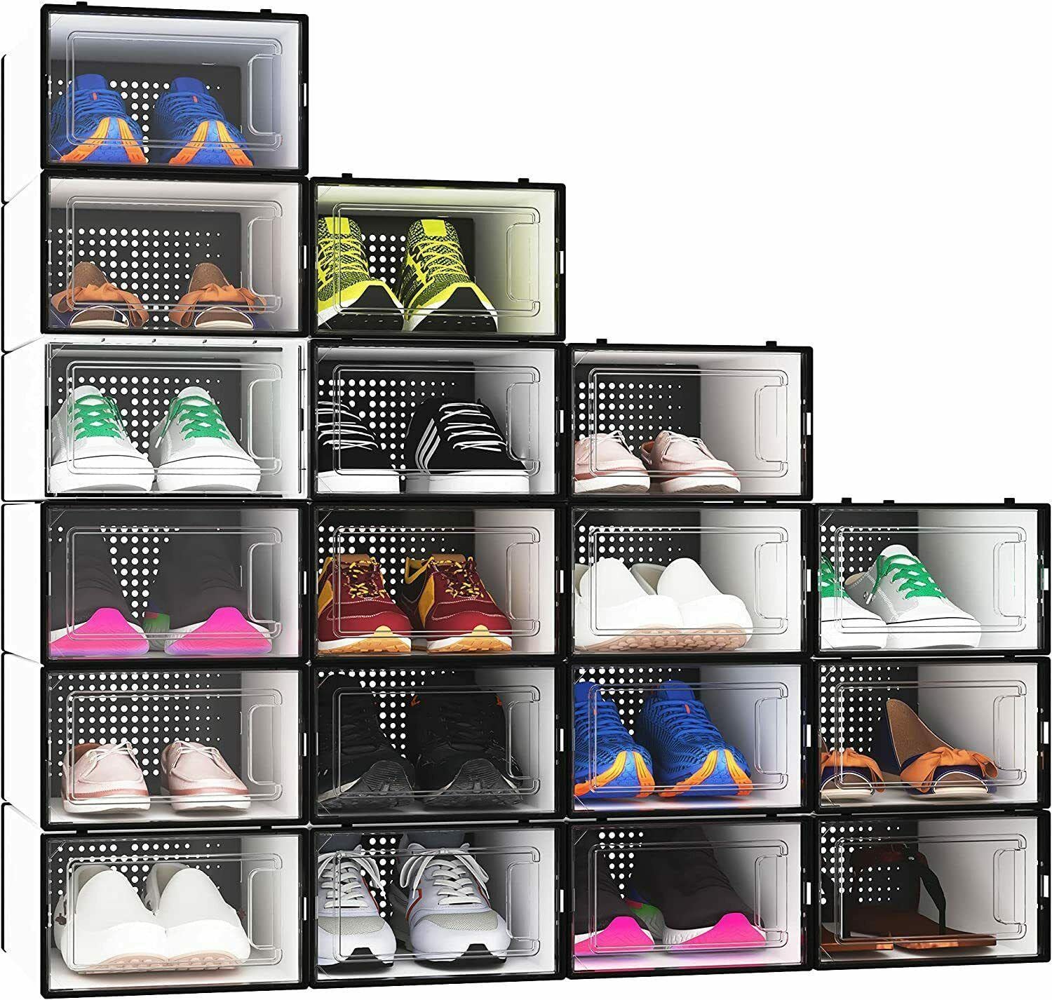 CompreDH 18-Piece Stackable Shoe Storage Boxes - Clear Plastic Shoe Organizer for Closet, Entryway & Under Bed - Space Saving Shoe Shelf for Sneakers, Heels & Boots - Perfect for Home, Dorm & Office Organization