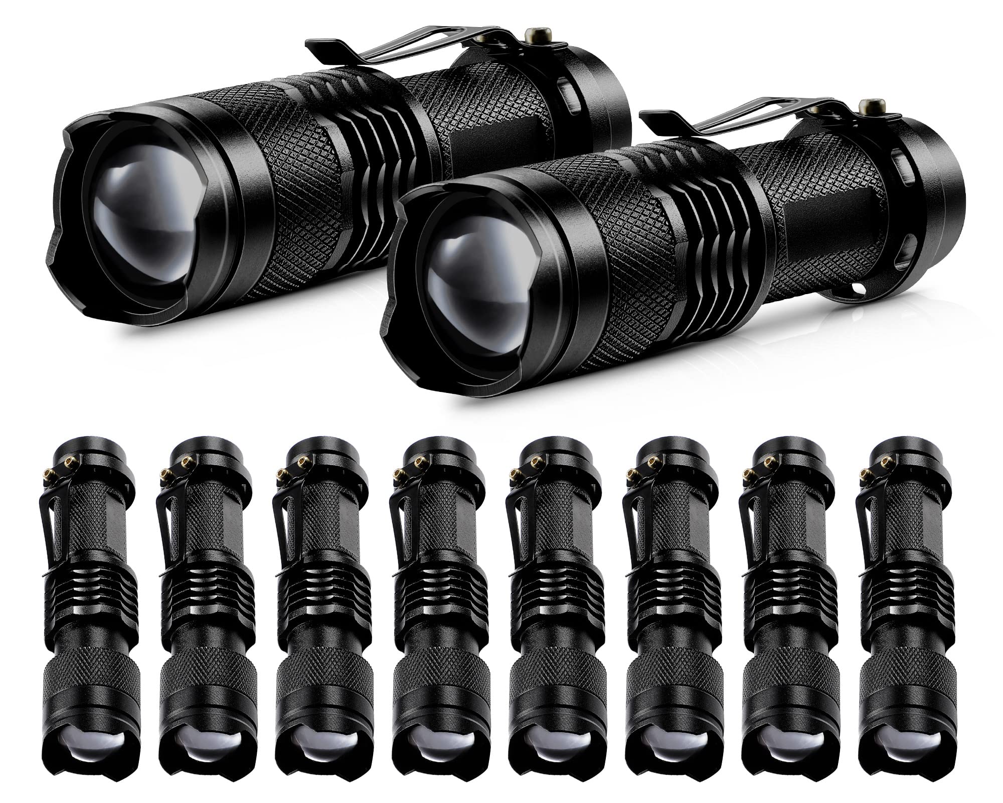 10 Pack Mini LED Flashlight - 3 Modes, Adjustable Brightness, Handheld Torch for Camping, Hiking, Emergency, Outdoor Work (Black) | Perfect for Power Outages, Night Fishing & Home Repair