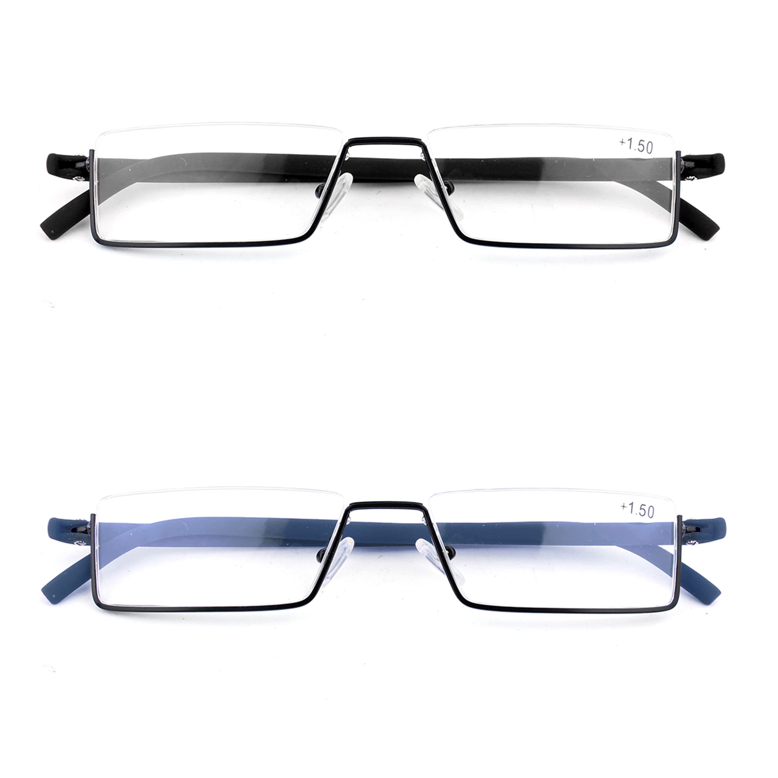 Half Frame Reading Glasses with Portable Case - Thin & Lightweight Readers for Women & Men (2 Pairs, +3.5 Magnification) - Perfect for Reading, Office Work & Travel