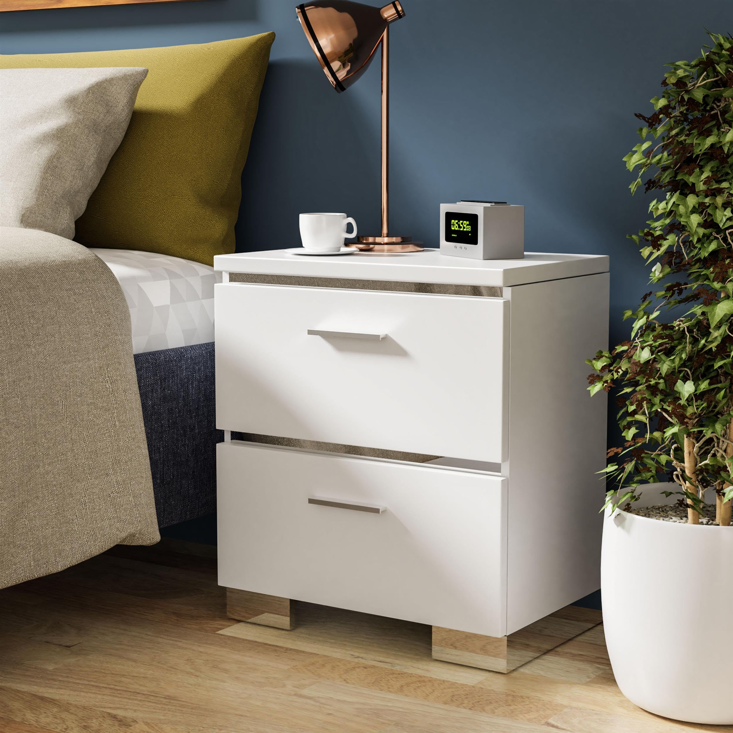 Quaker Contemporary White Wood Nightstand by Furniture of America - Modern Bedside Table for Bedroom, Guest Room & Nursery Storage
