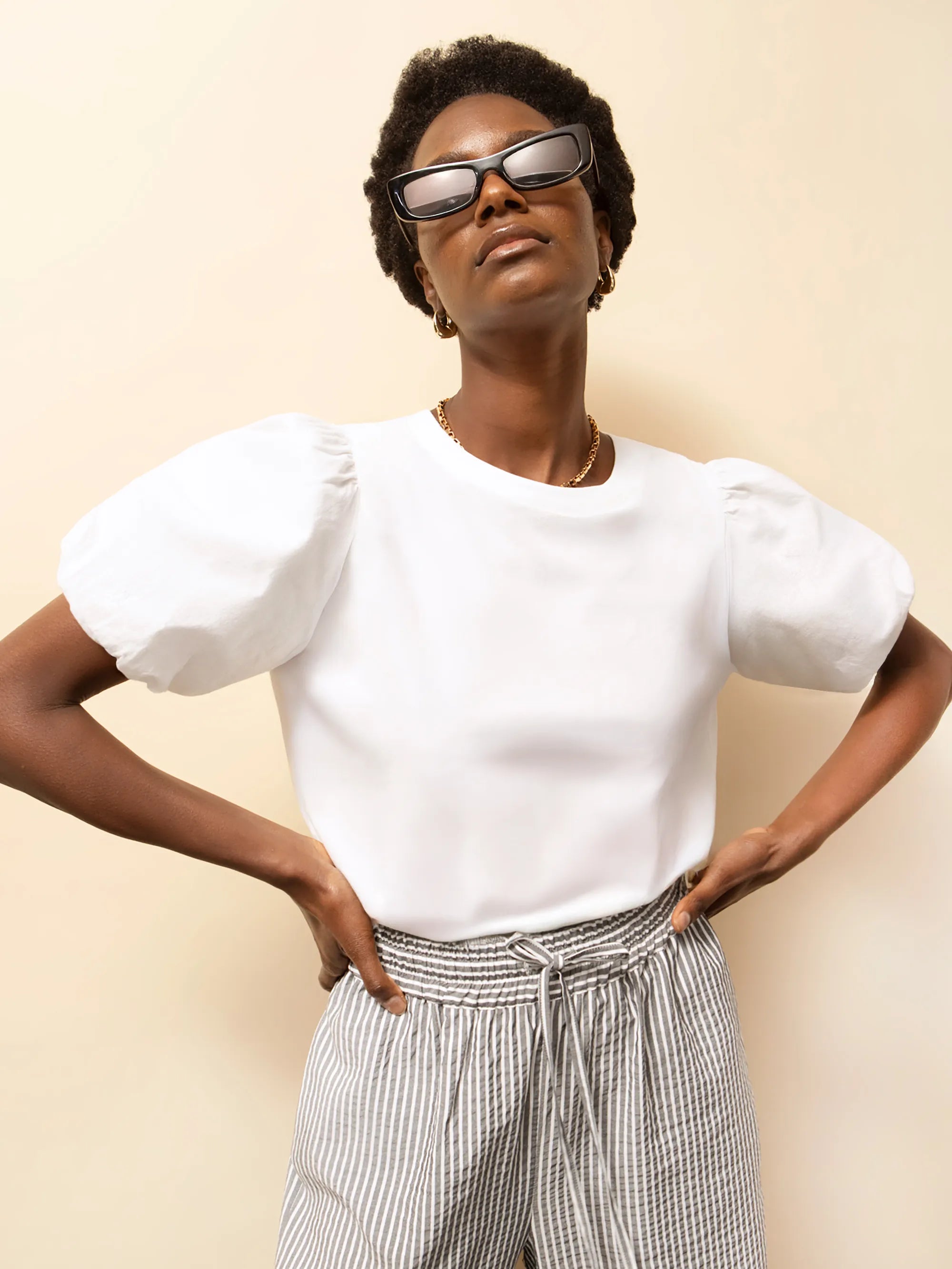 Pure White Cotton Puff Sleeve T-Shirt for Women - Soft & Comfortable Casual Top - Perfect for Summer Outfits, Dates & Beach Vacations