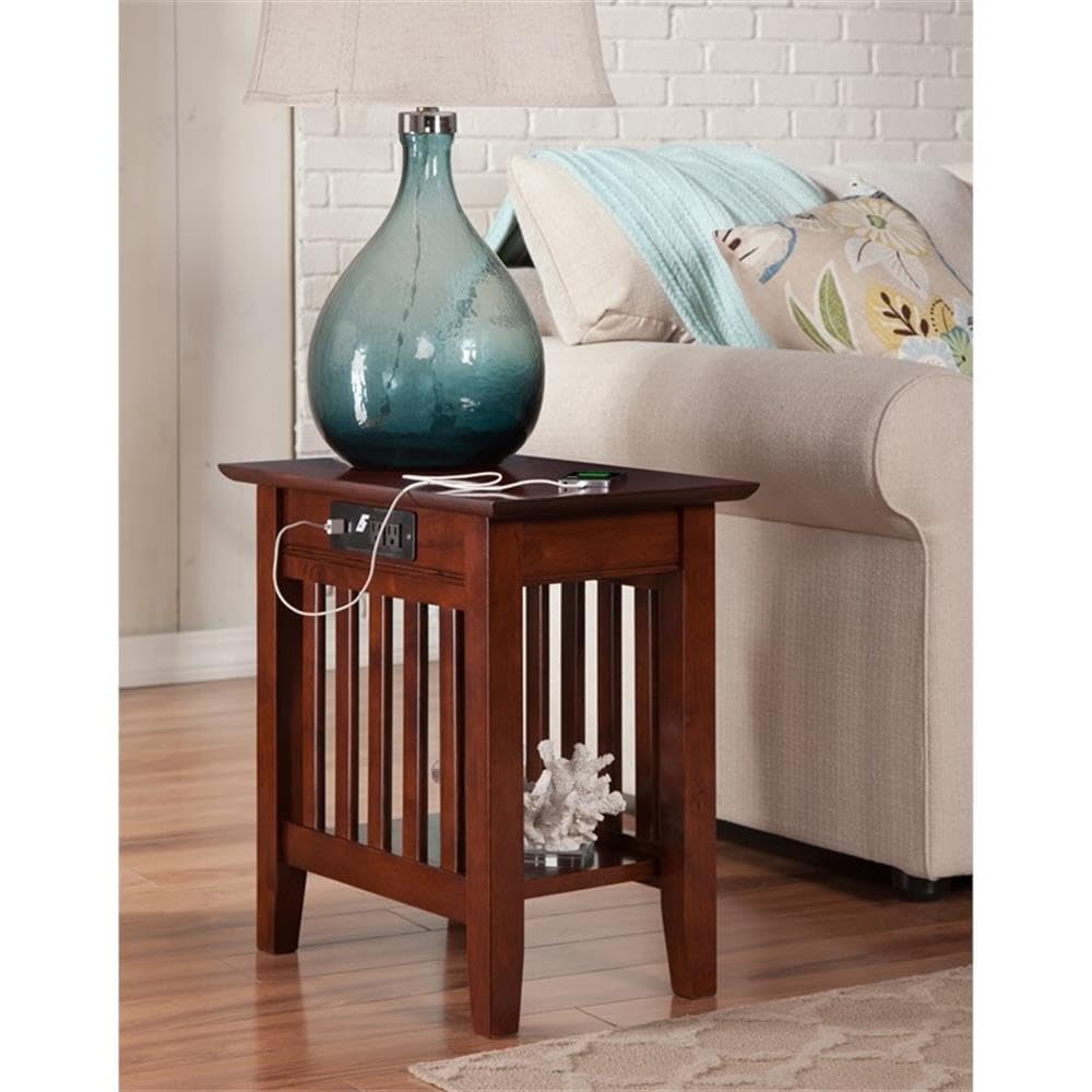 Fremont Chair Side Table with USB Charger - Modern End Table for Living Room, Bedroom, or Office - Convenient Charging Station for Phones & Devices