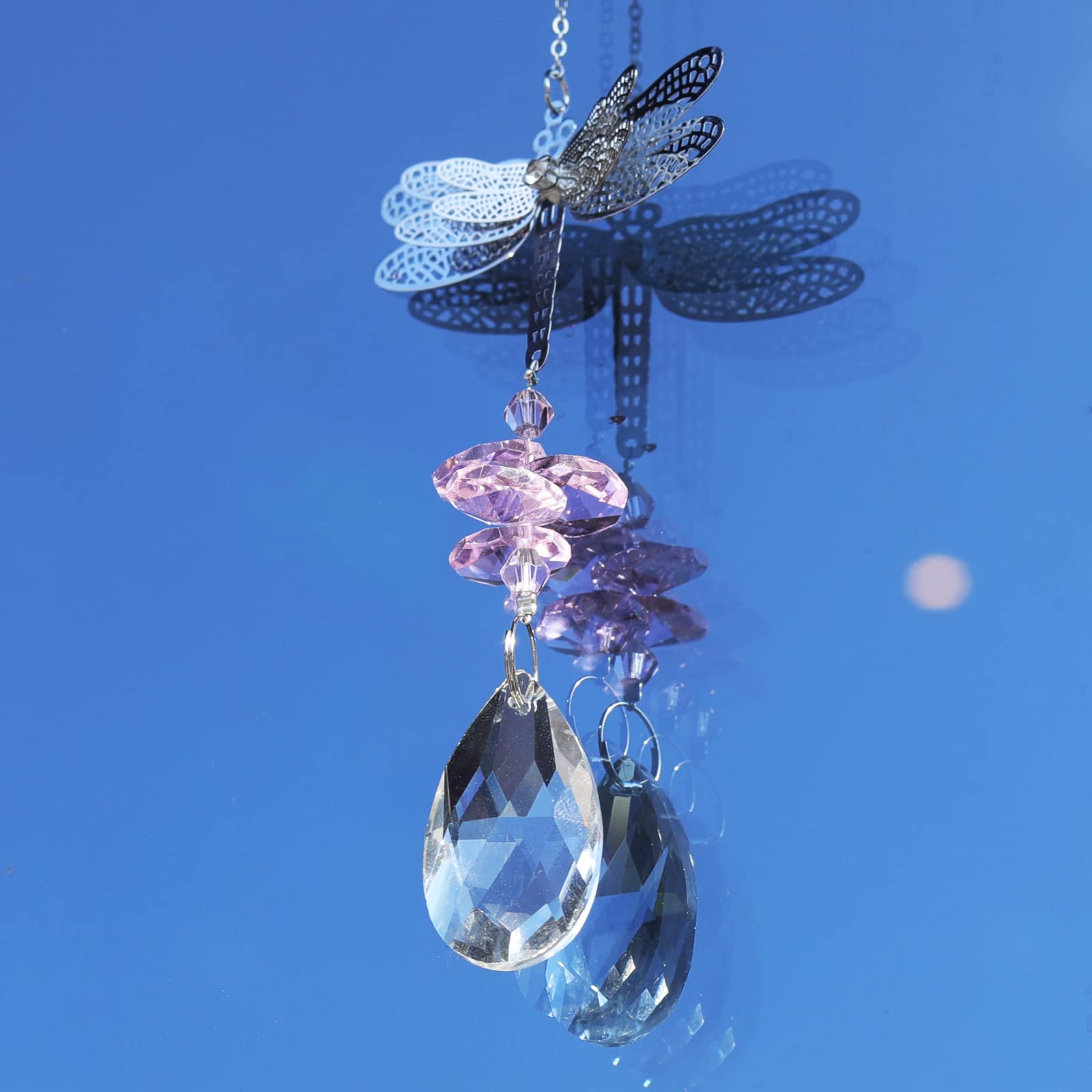 Pink Crystal Dragonfly Suncatcher - Handmade Window Hanging Ornament, Rainbow Maker for Home Decor, Valentine's Day & Birthday Gift (Perfect for Living Room, Bedroom, Nursery & Office Windows)