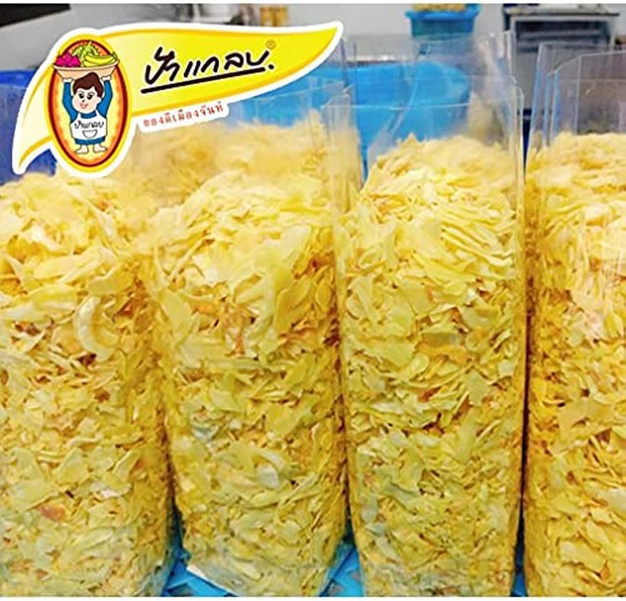 Premium 500g Thai Monthong Fried Durian Chips - Crispy Yellow Vegan Snack (Pack of 4) | Exotic Fruit Gift | Perfect for Parties, Travel & Healthy Snacking