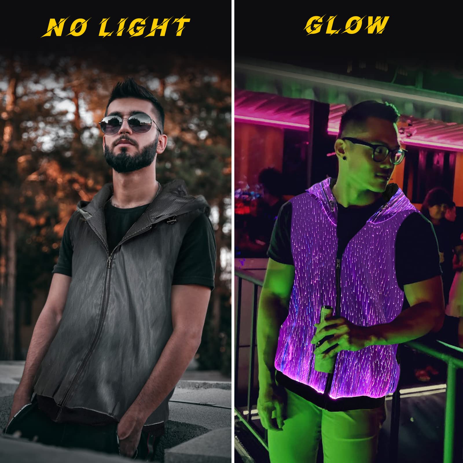LED Light Up Men's Full Zip Hoodie - Black Glow in The Dark Hooded Pullover for Rave Parties, Concerts & Night Events - Perfect Rave Outfit & Unique Party Gift