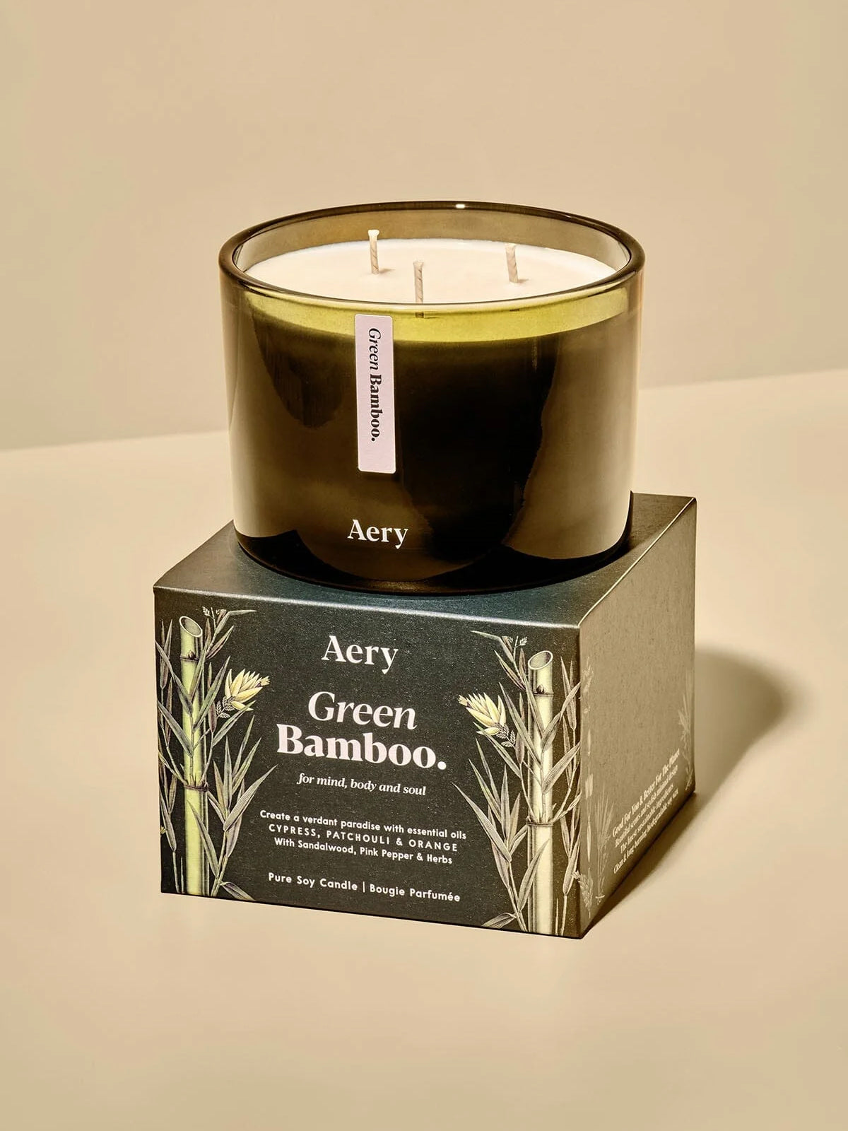 Aery Botanical Triple Wick Scented Candle - Green Bamboo Fragrance for Home Relaxation & Spa Ambience