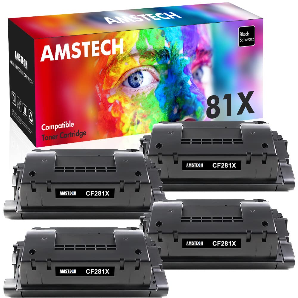 Amstech Compatible Black Toner Cartridge Replacement for HP 81X CF281X 81A CF281A (4-Pack) - Works with HP Enterprise MFP M605/M606/M630/M632 Series Printers - Ideal for Office & High-Volume Printing Needs