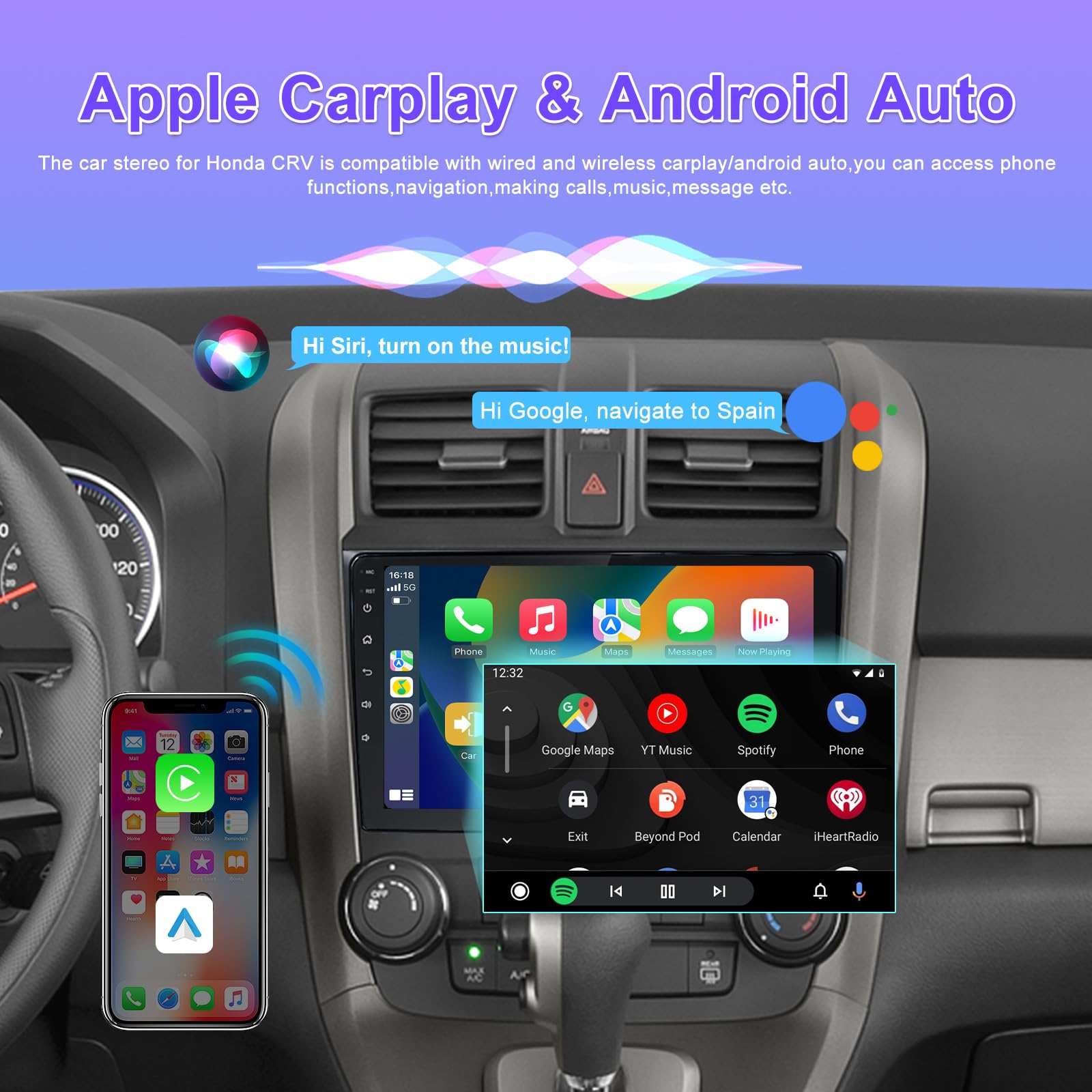 2007-2011 Honda CRV Car Stereo with Apple CarPlay & Android Auto - 9